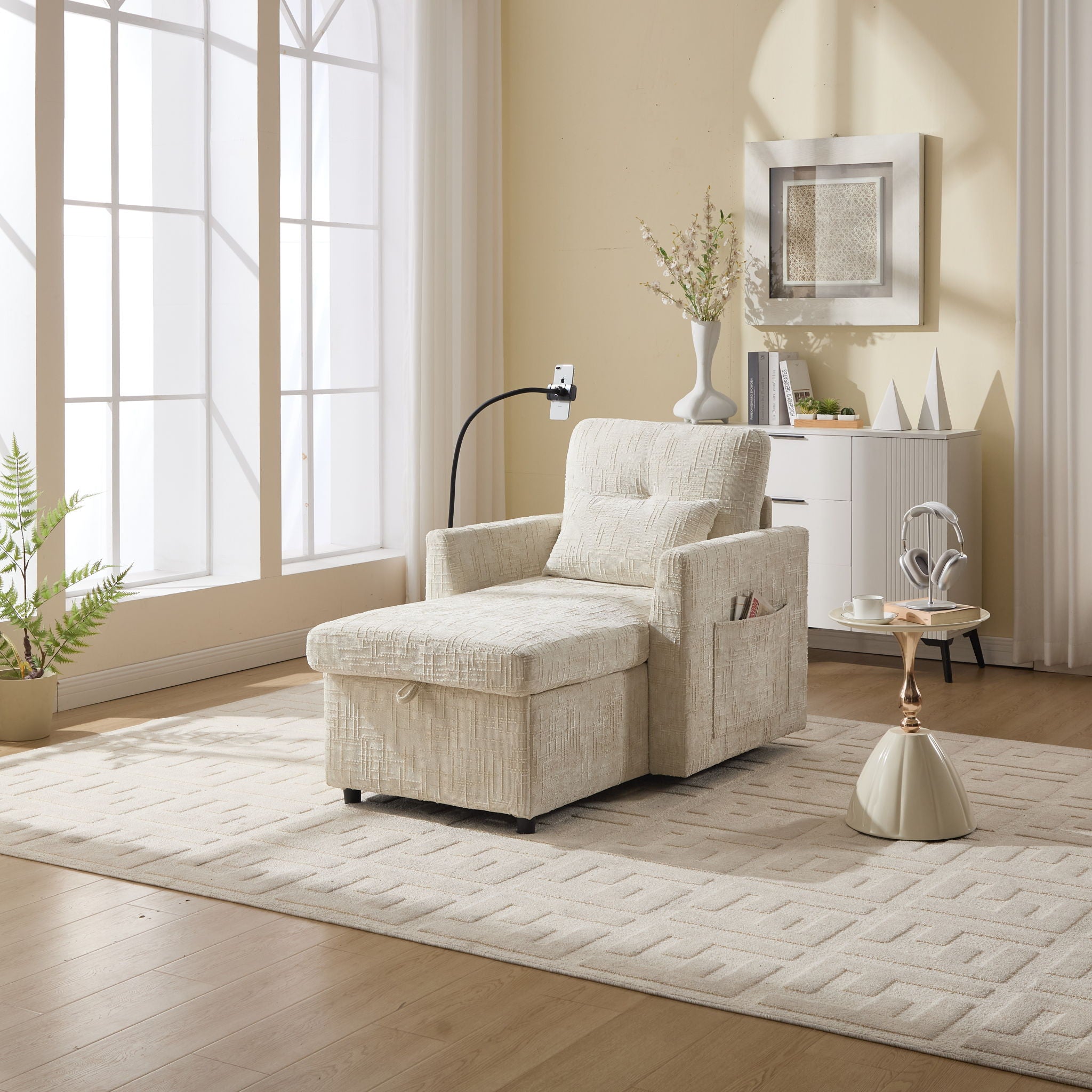 Multifunctional Chenille Recliner Sofa With Storage And Phone Bracket - Best Buy Furniture
