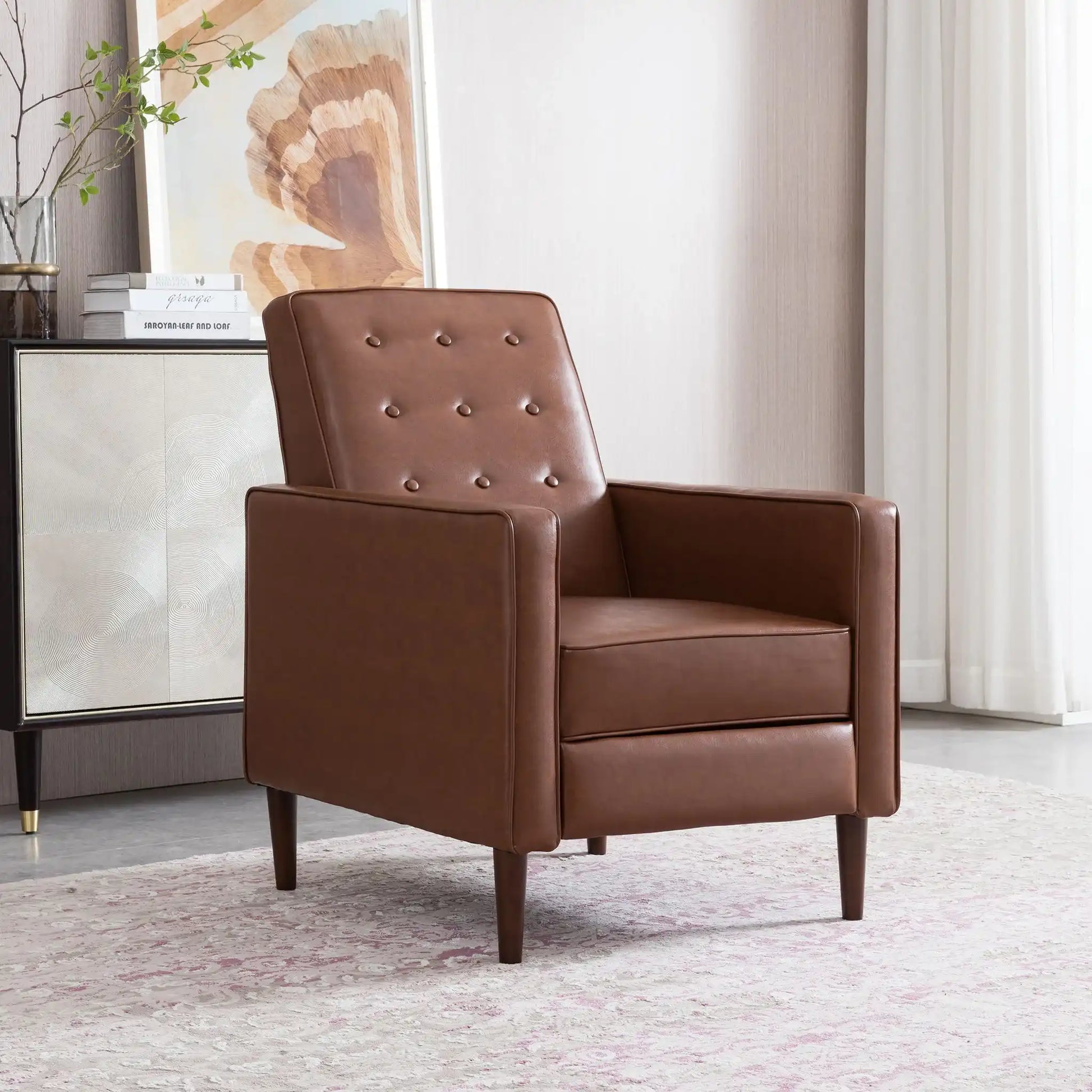 Mid-Century Modern Recliner With Button Tufted Waffle Stitch - Best Buy Furniture