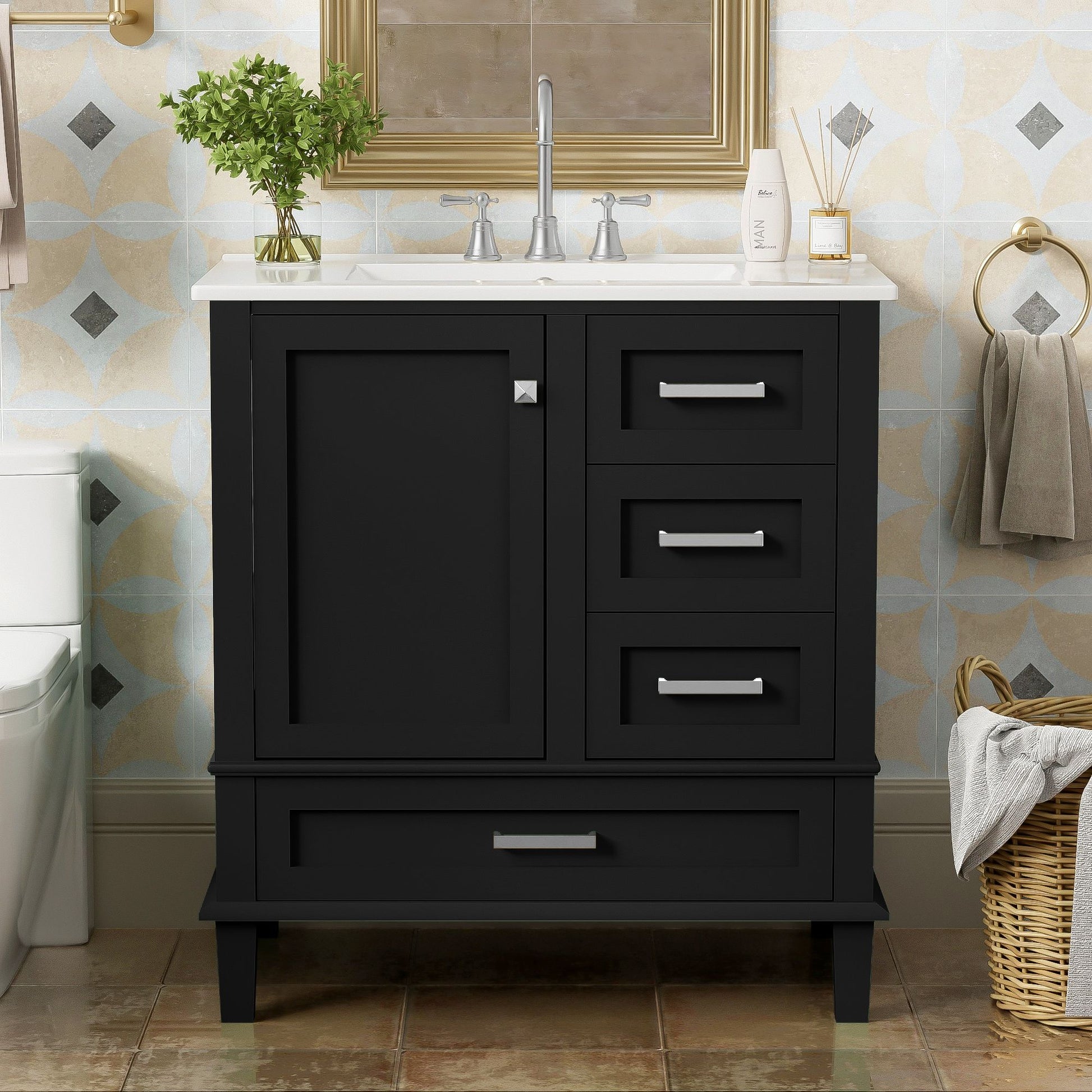 Bathroom Vanity, Modern Bathroom Cabinet With Sink Combo Set, Bathroom Storage Cabinet With A Soft Closing Door And 3 Drawers, Solid Wood Frame - Best Buy Furniture