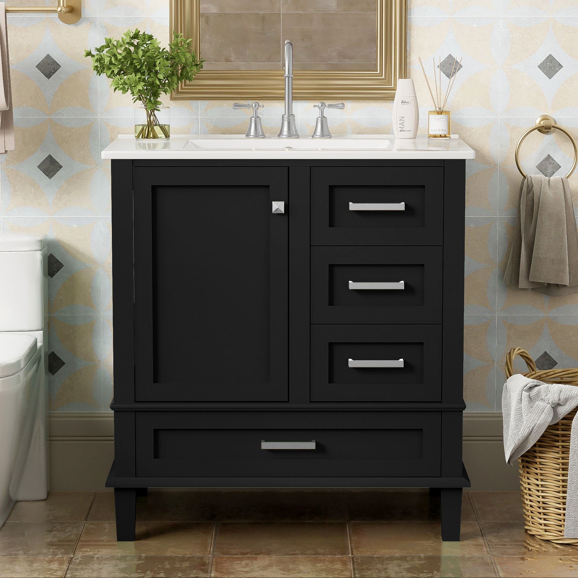 Bathroom Vanity, Modern Bathroom Cabinet With Sink Combo Set, Bathroom Storage Cabinet With A Soft Closing Door And 3 Drawers, Solid Wood Frame - Best Buy Furniture