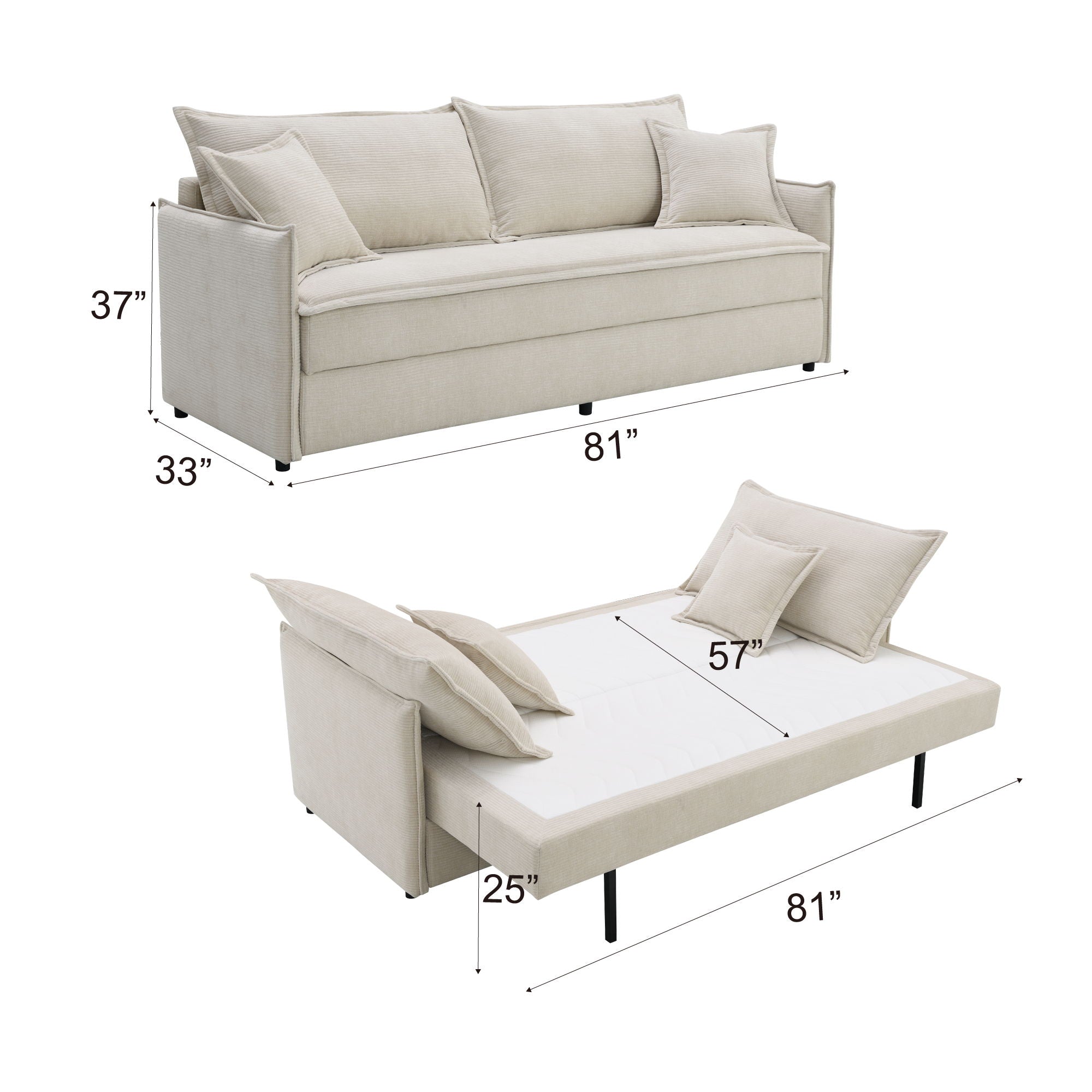 Elisea - Sleeper Sectional Sofa With 2 Toss Pillows - Beige - Best Buy Furniture