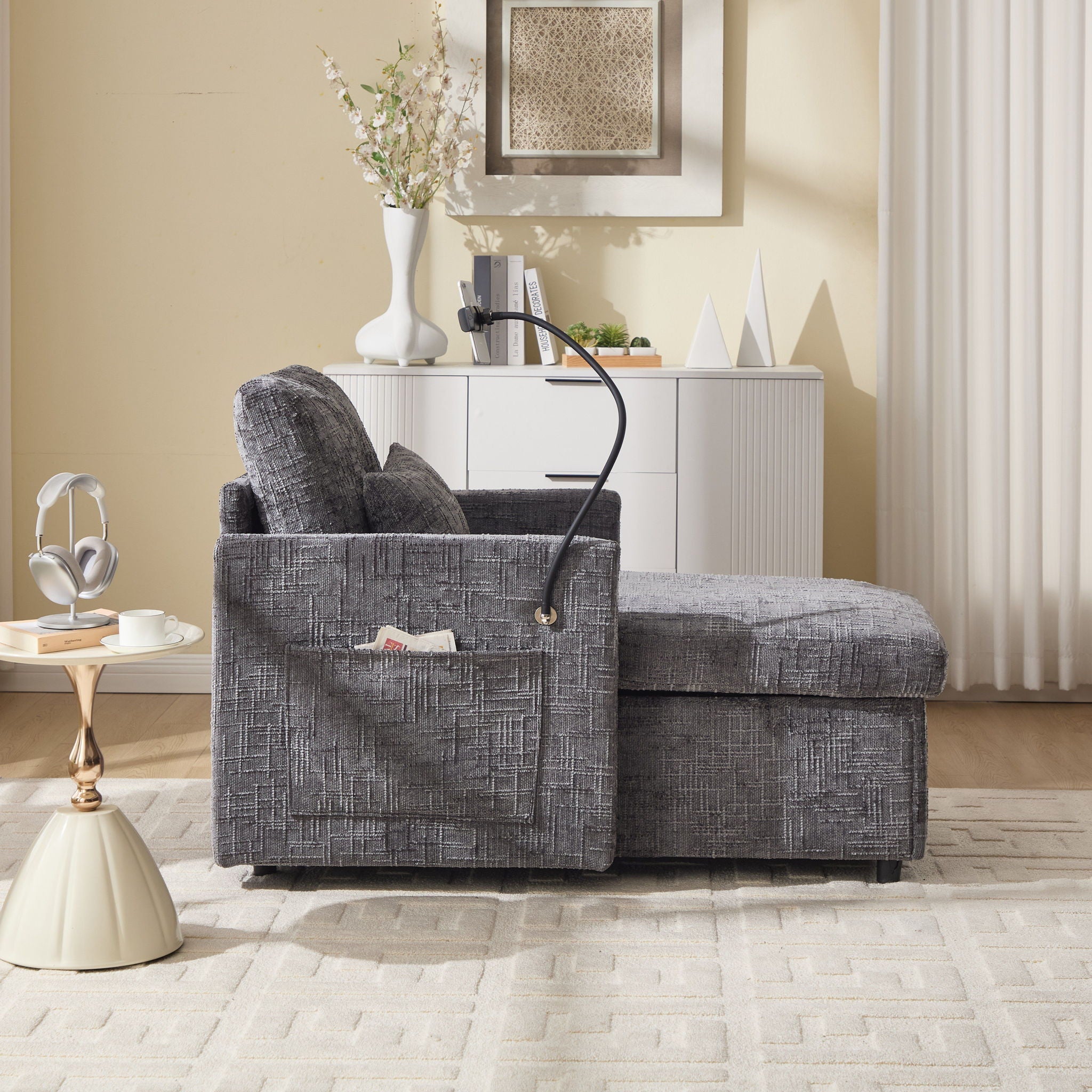 Multifunctional Chenille Recliner Sofa With Storage And Phone Bracket - Best Buy Furniture