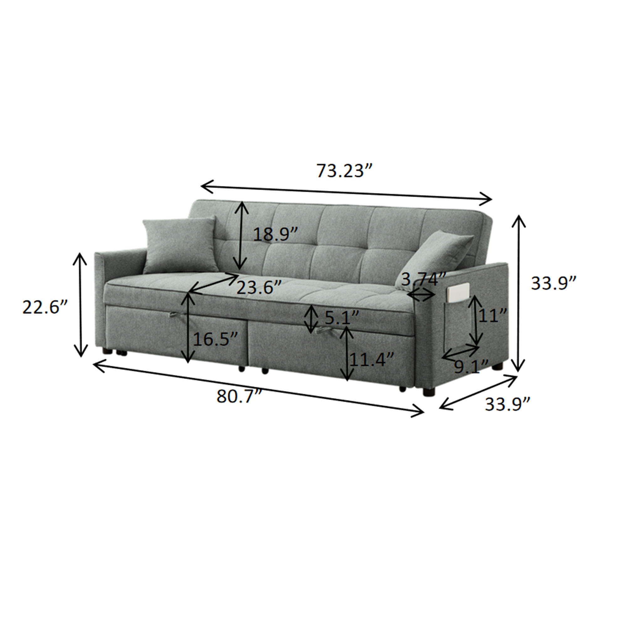 3 In 1 Convertible Sleeper Sofa Bed, Reclining Backrest, Pillows, Pockets - Best Buy Furniture