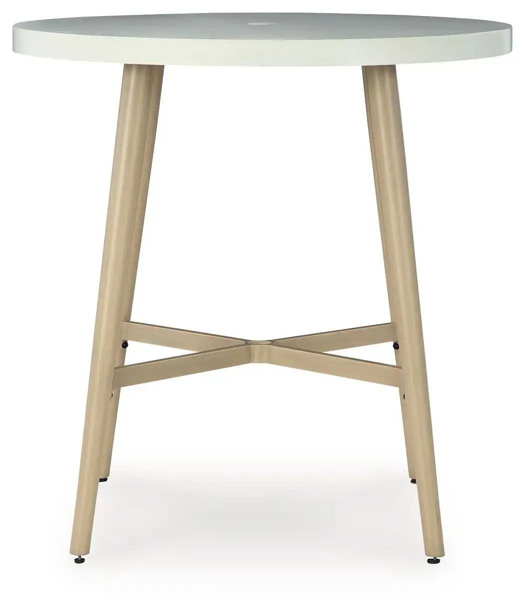 Seton Creek - Round Bar Table With Umbrella Option - Beige - Best Buy Furniture