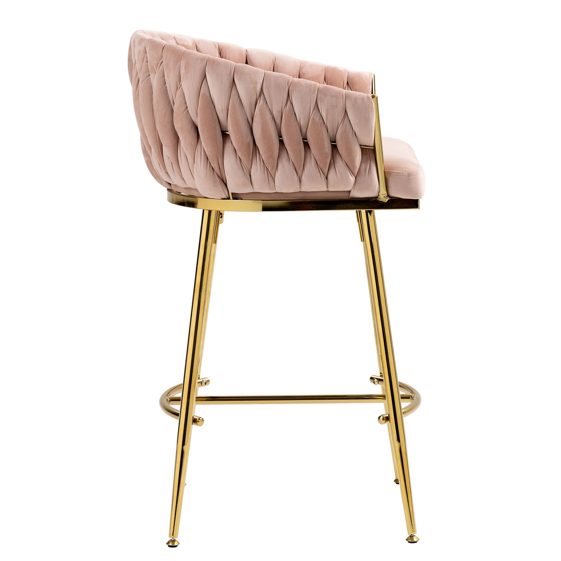 Counter Height Bar Stools Kitchen Island Counter Bar Stool With Hand - Wave Back, Golden Chromed Base And Footrest (Set of 2) - Pink - Best Buy Furniture
