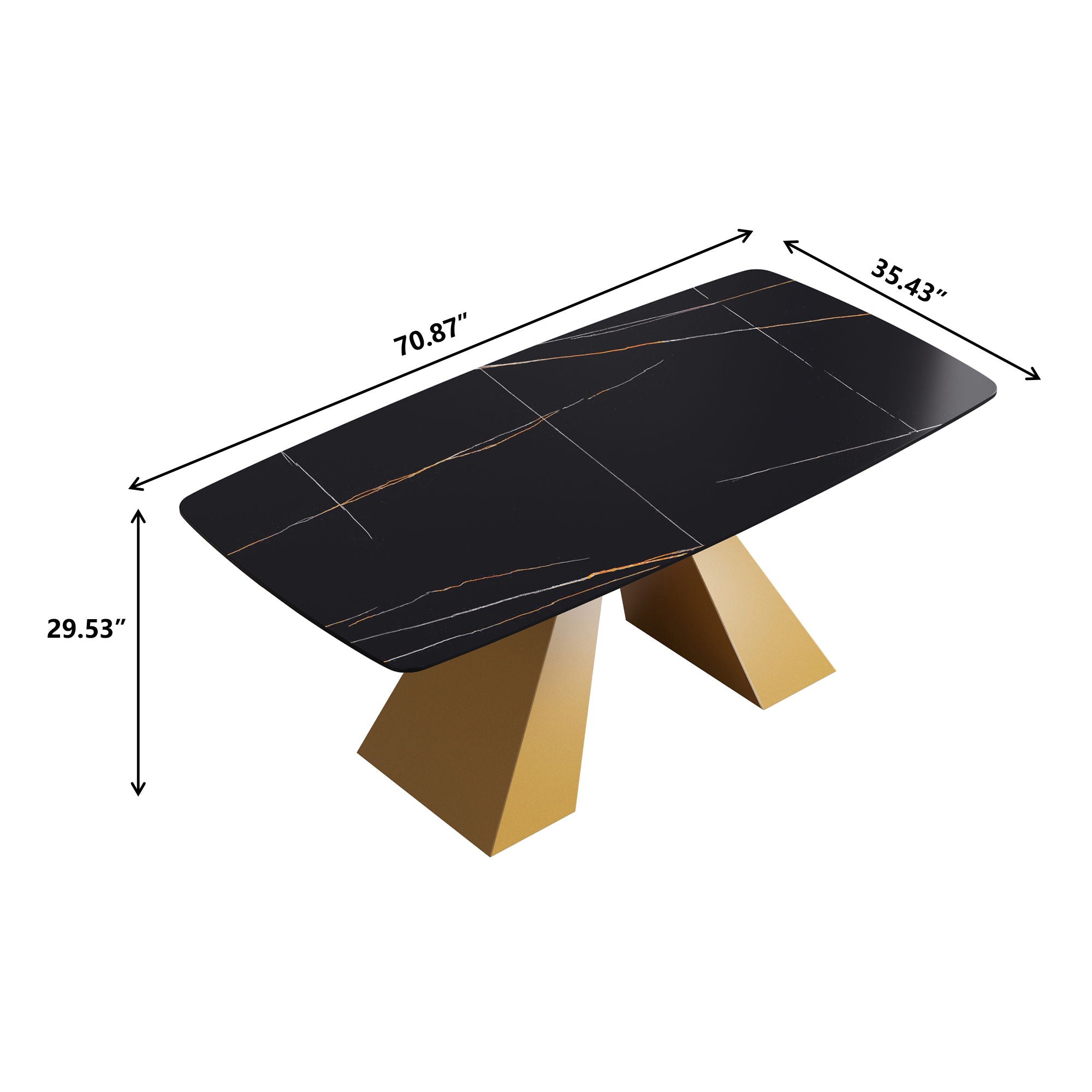70.87" Modern Artificial Stone Curved Metal Leg Dining Table, Can Accommodate 6-8 People - Black / Gold - Best Buy Furniture