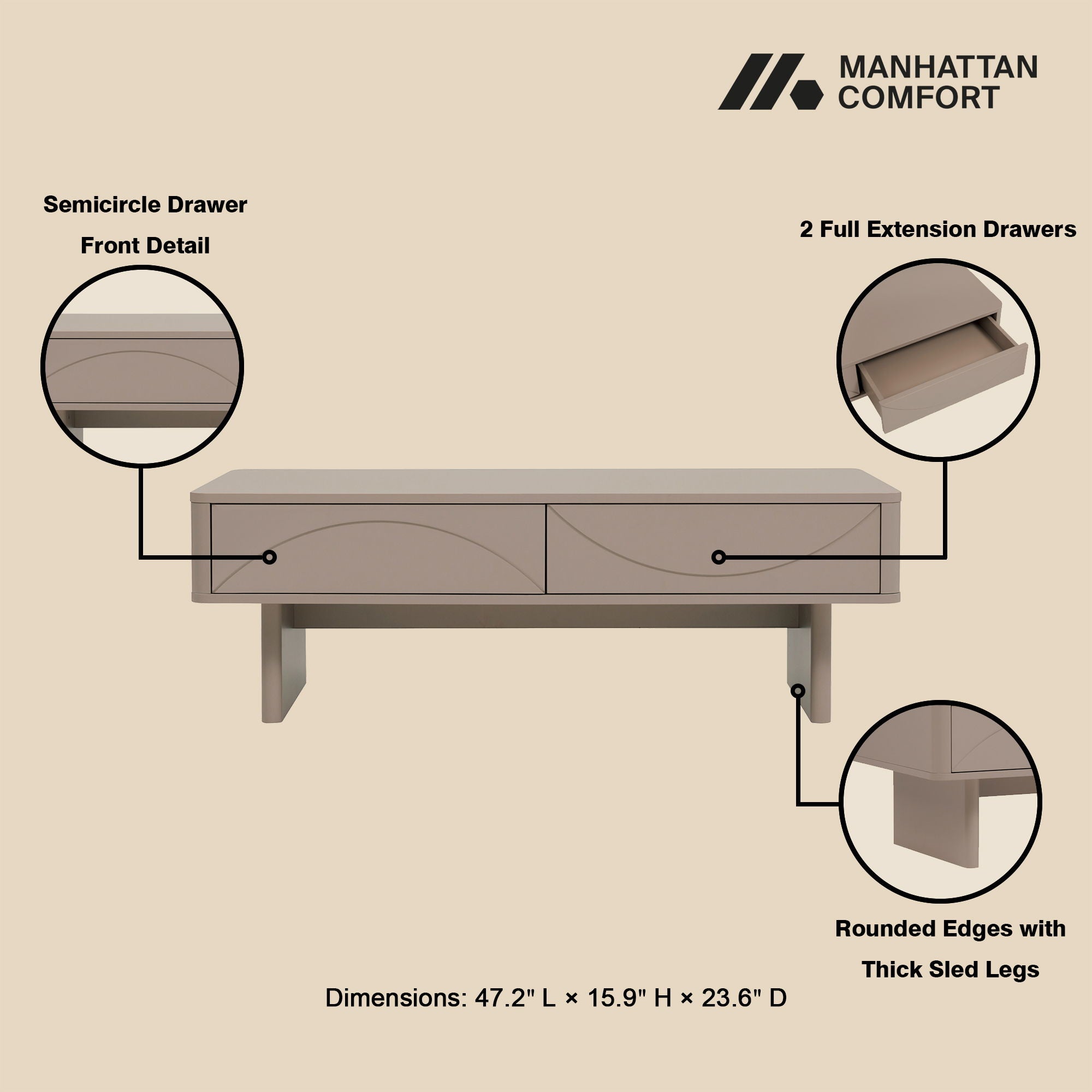Ella - Coffee Table With 2 Full Extension Drawers