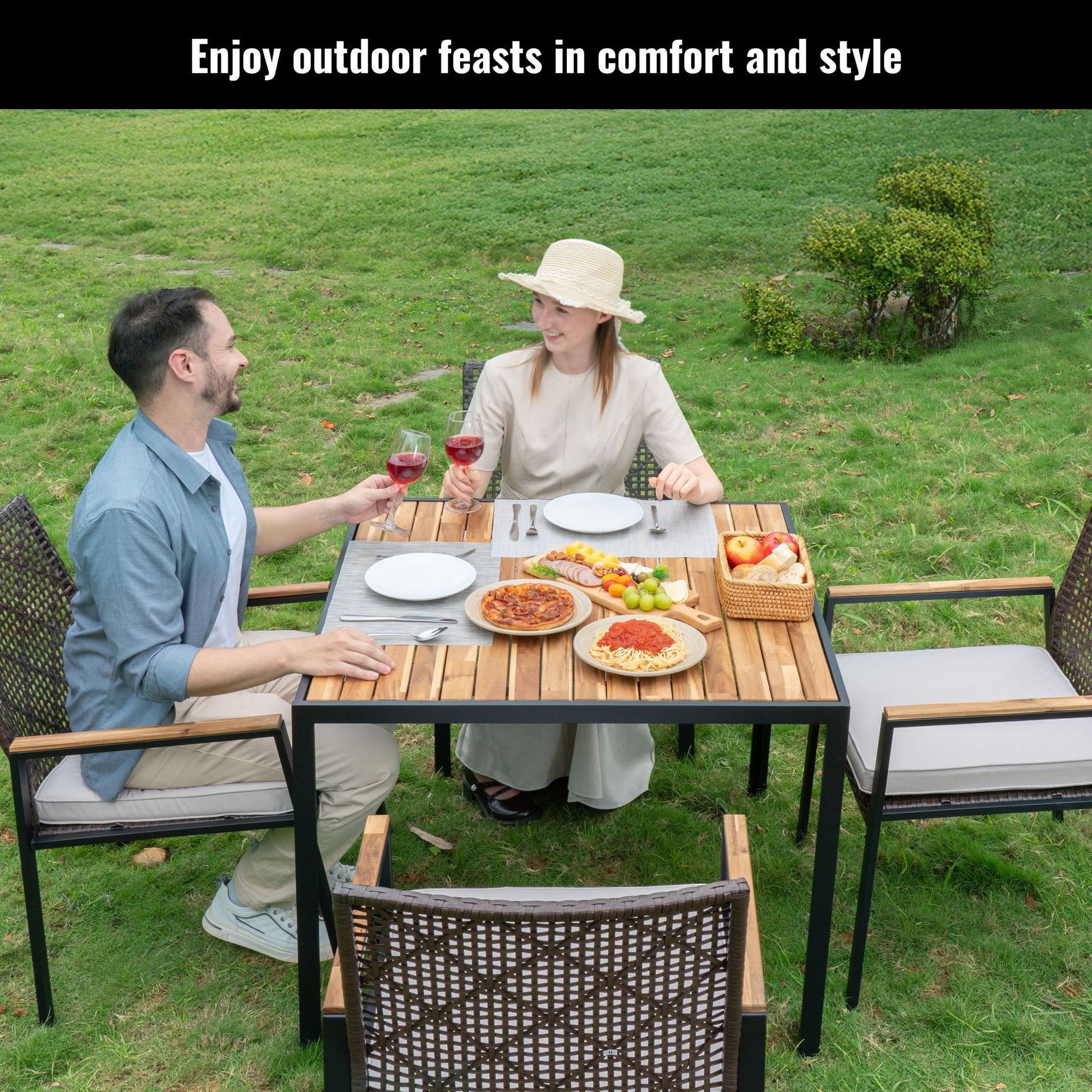 5 Piece Patio Dining Table Set, Acacia Wood Table Top With Umbrella Hole - Best Buy Furniture