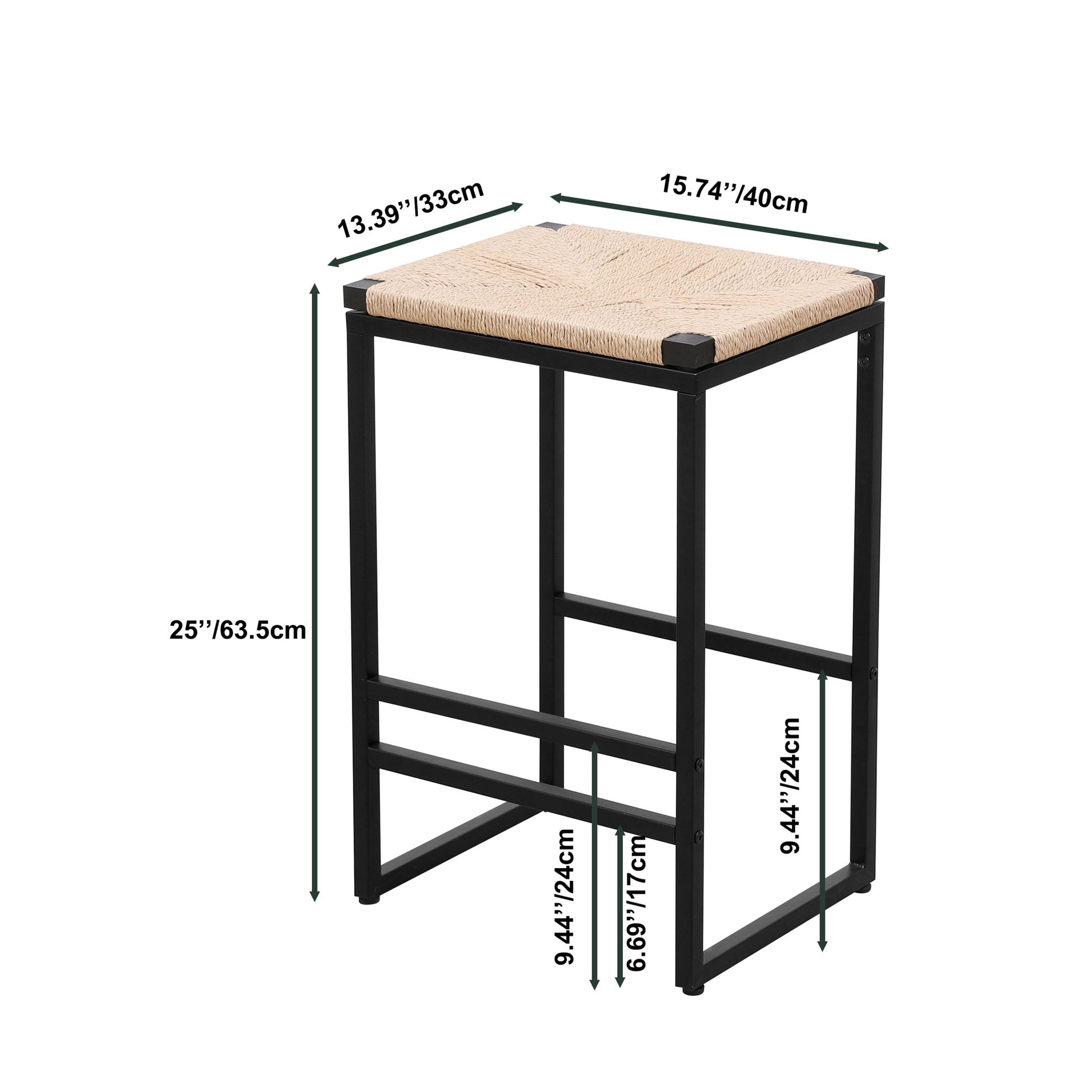 Boho Style Backless Bar Stools (Set of 2) With Paper Rope Woven Seat & Metal Frame For Kitchen Counter - Best Buy Furniture