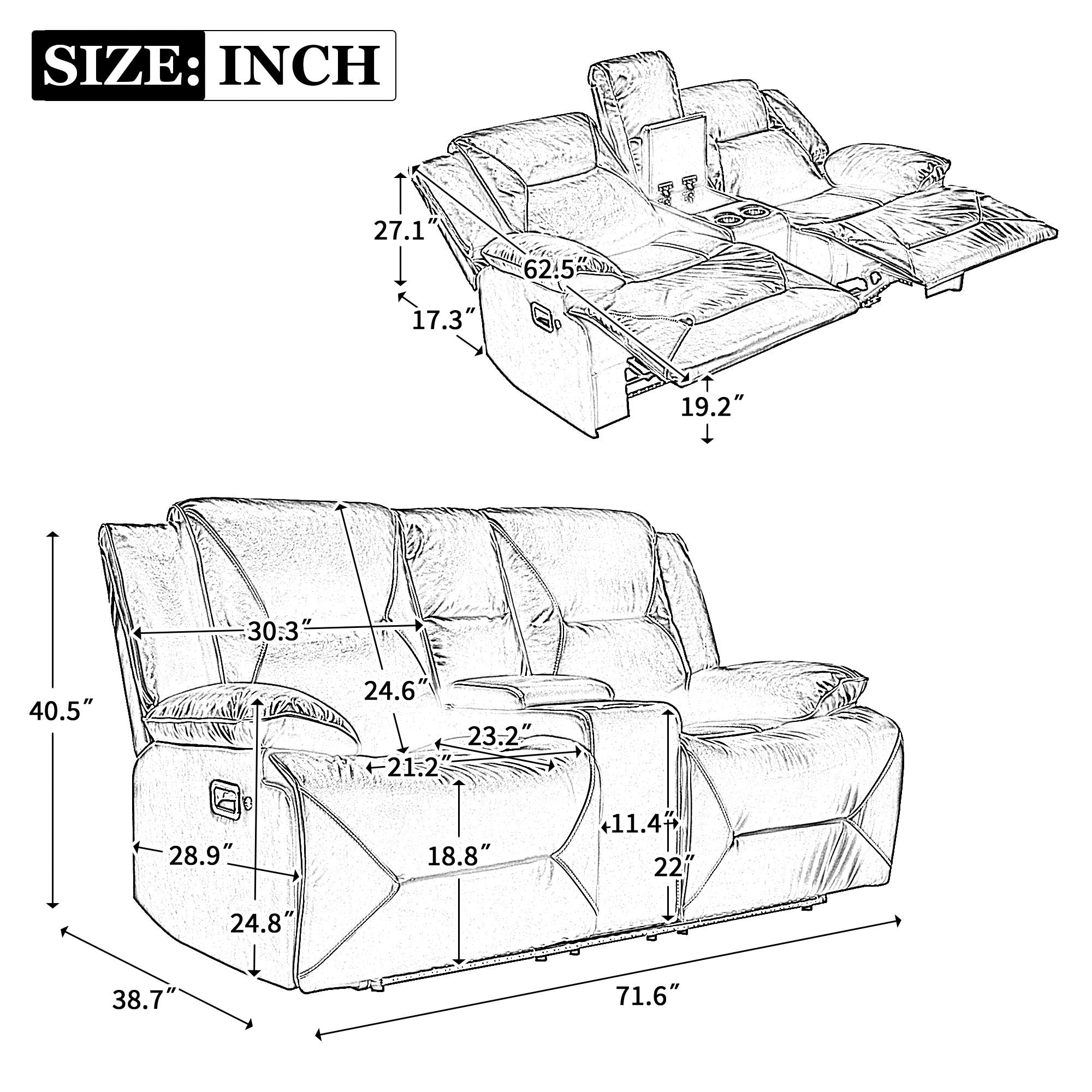Home Theater Recliner Set Manual Recliner Chair With A LED Light Strip Two Built-In Cup Holders For Living Room - Best Buy Furniture