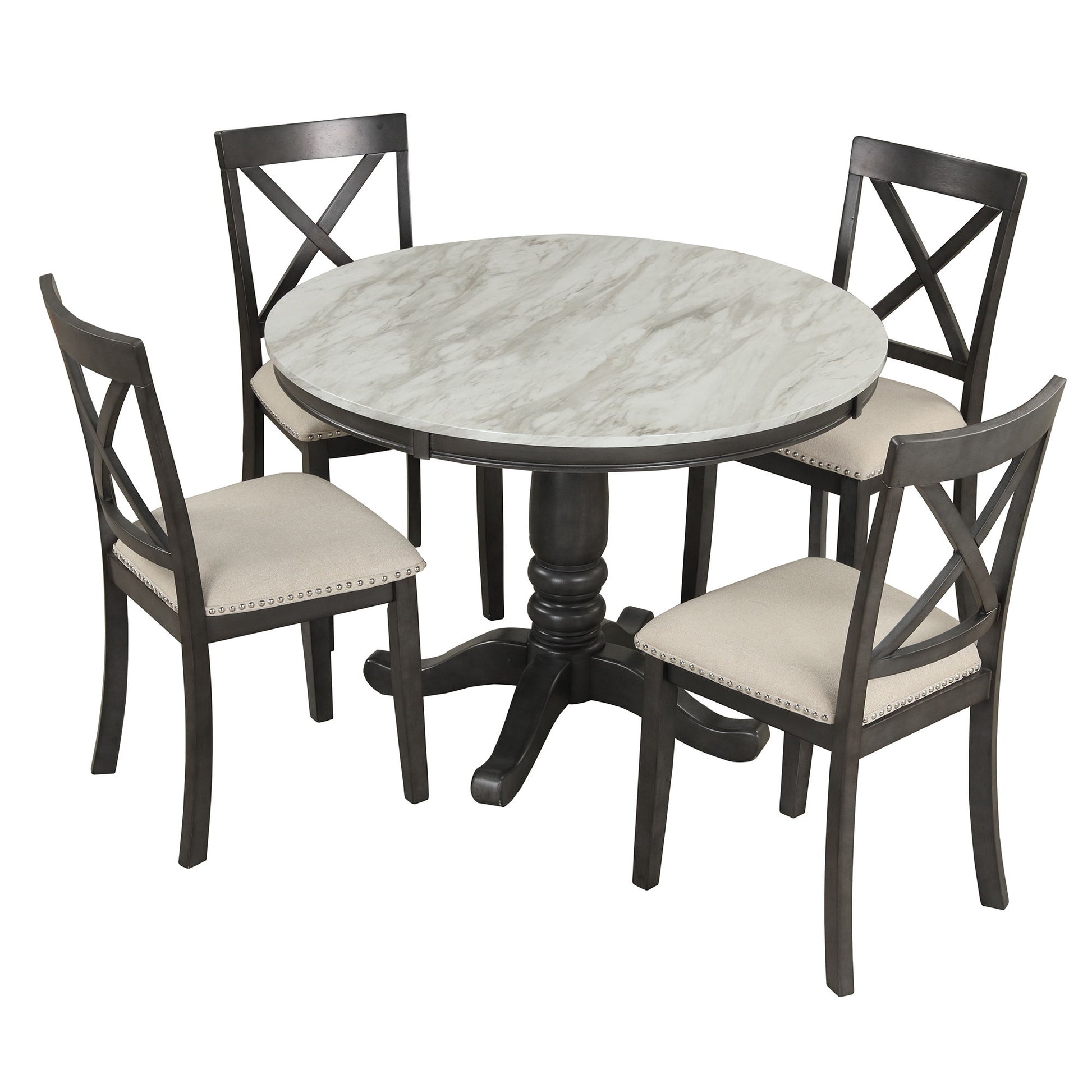 5 Pieces Dining Table And Chairs Set For 4 Persons, Kitchen Room Solid Wood Table With 4 Chairs - Best Buy Furniture