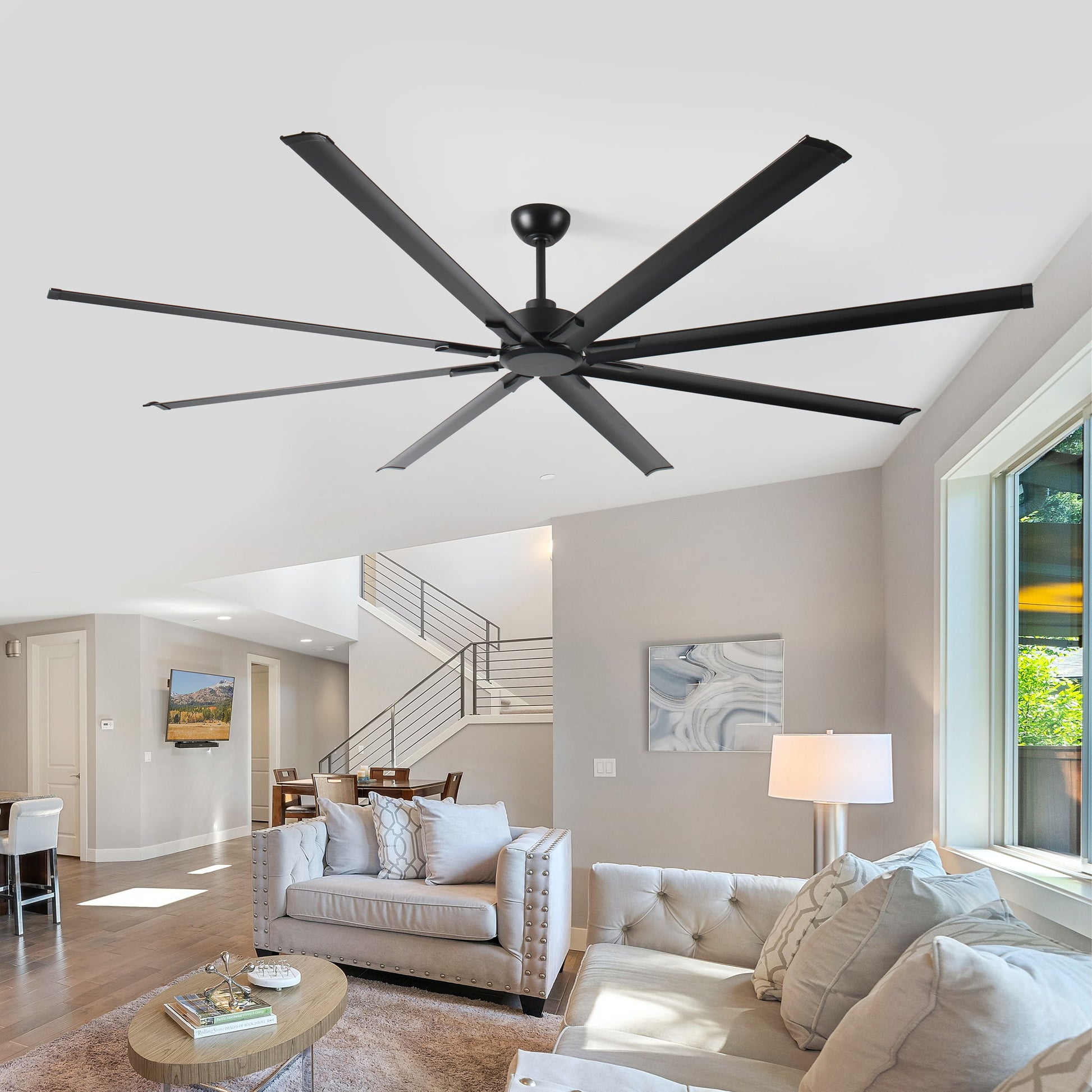 Industrial DC Motor Ceiling Fan, Large Ceiling Fan With 8 Reversible Blades, 5 Speed Remote Control, Home Or Commercial Ceiling Fans For Porch / Garage / Shop - Black - Best Buy Furniture