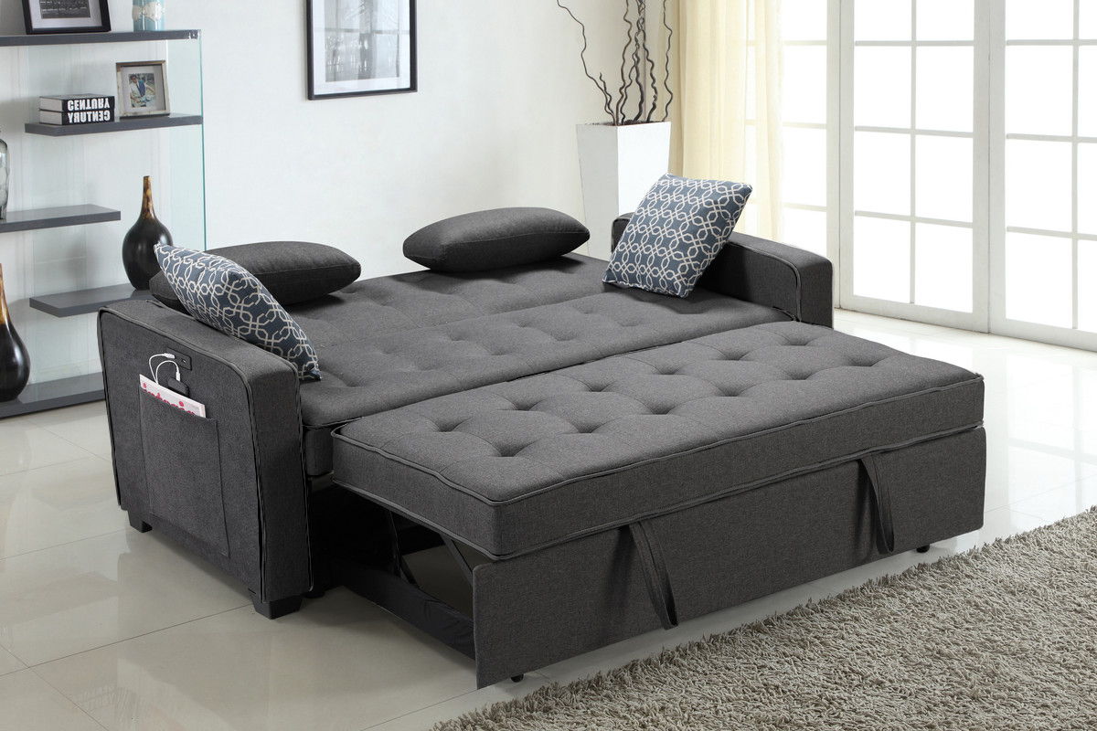 William - Modern Fabric Sleeper Sofa With 2 USB Charging Ports And 4 Accent Pillows - Gray - Best Buy Furniture
