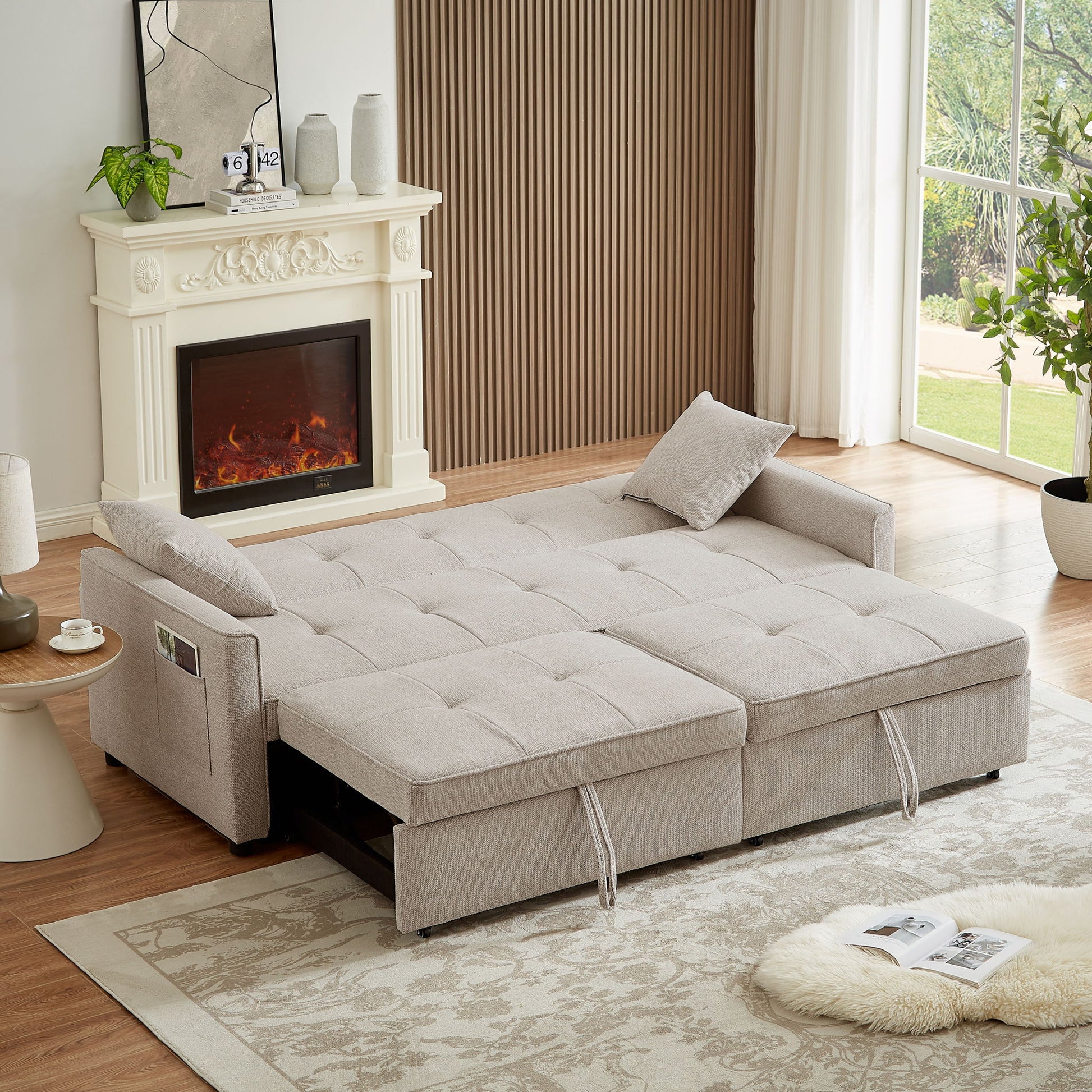 3 In 1 Convertible Sleeper Sofa Bed, Reclining Backrest, Pillows, Pockets - Best Buy Furniture