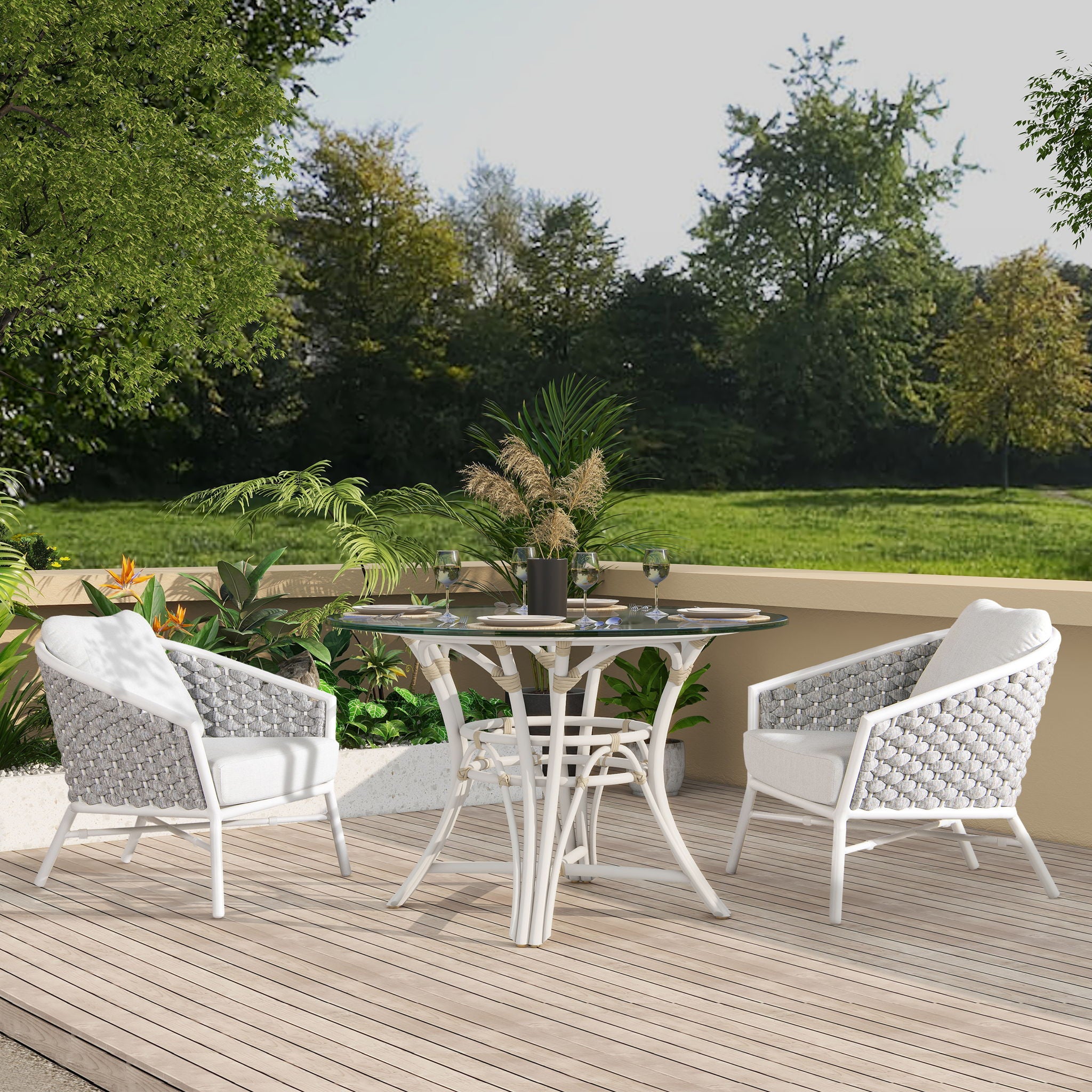 Rowan - Rope Barrel Back Patio Accent Arm Chair (Set of 2) - Optic White - Best Buy Furniture