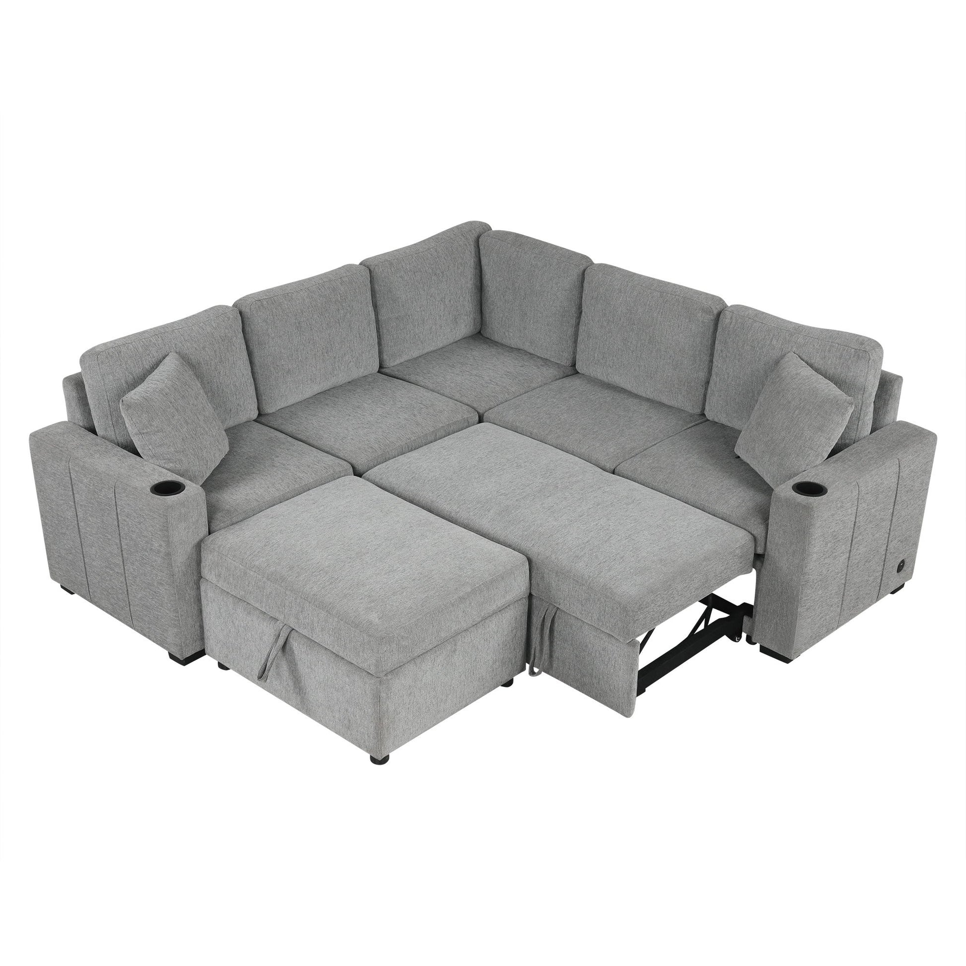 Sectional Sofa Convertible Pull-Out Sofa Bed With A Movable Storage Ottoman For Living Room - Best Buy Furniture