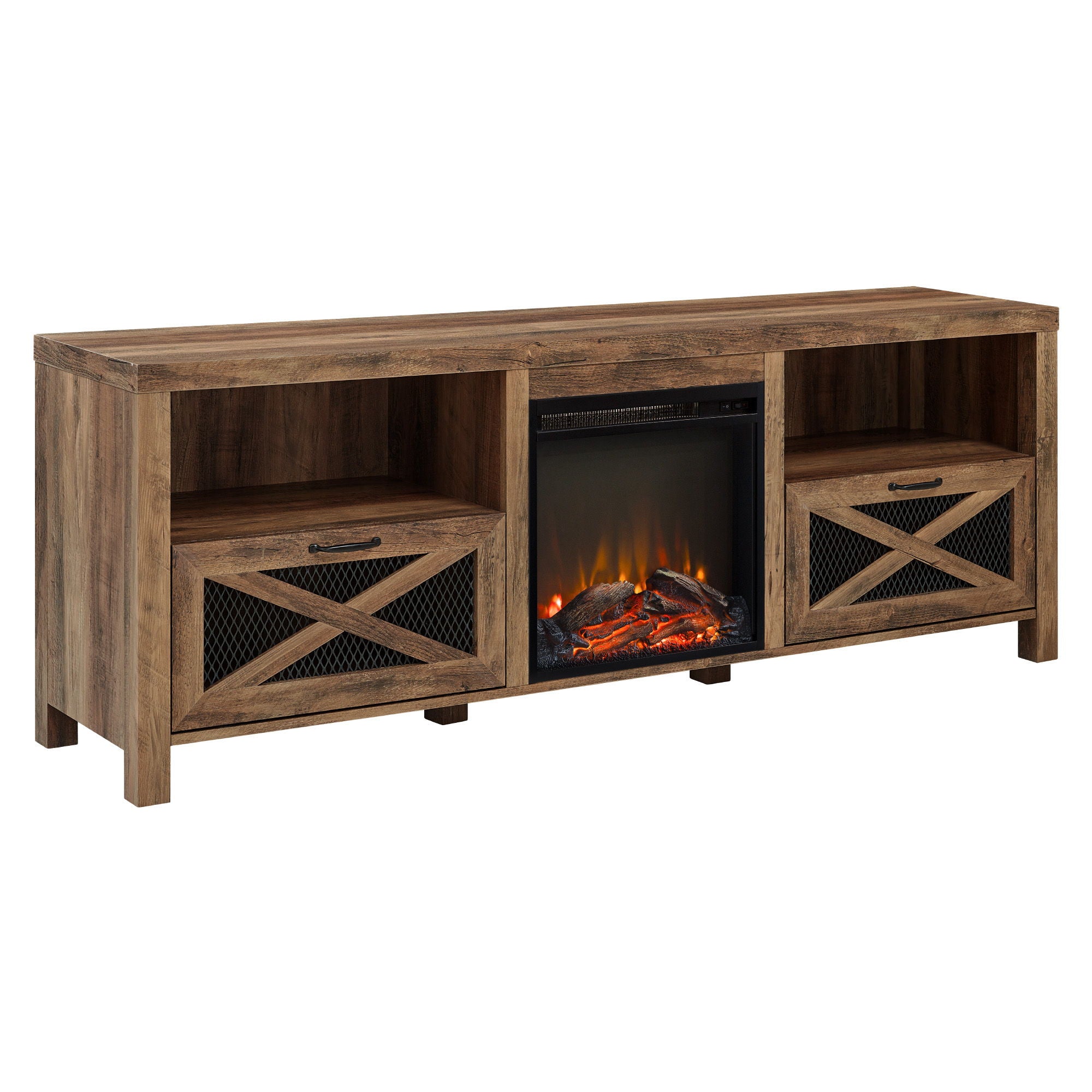Industrial Farmhouse Metal Mesh Drop Down X Door Fireplace TV Stand - Best Buy Furniture