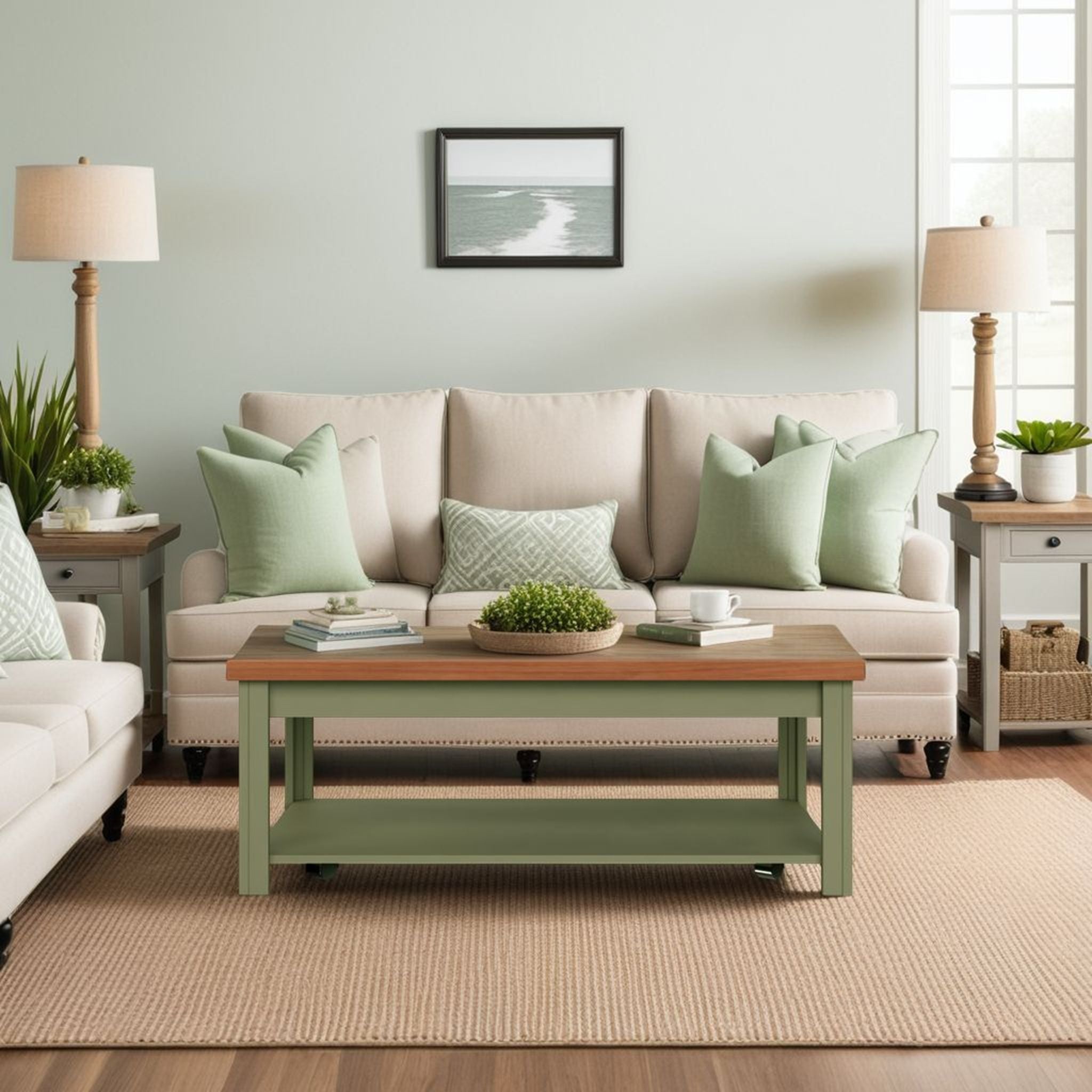 Vineyard - Coffee Table - Sage Green And Fruitwood - Best Buy Furniture