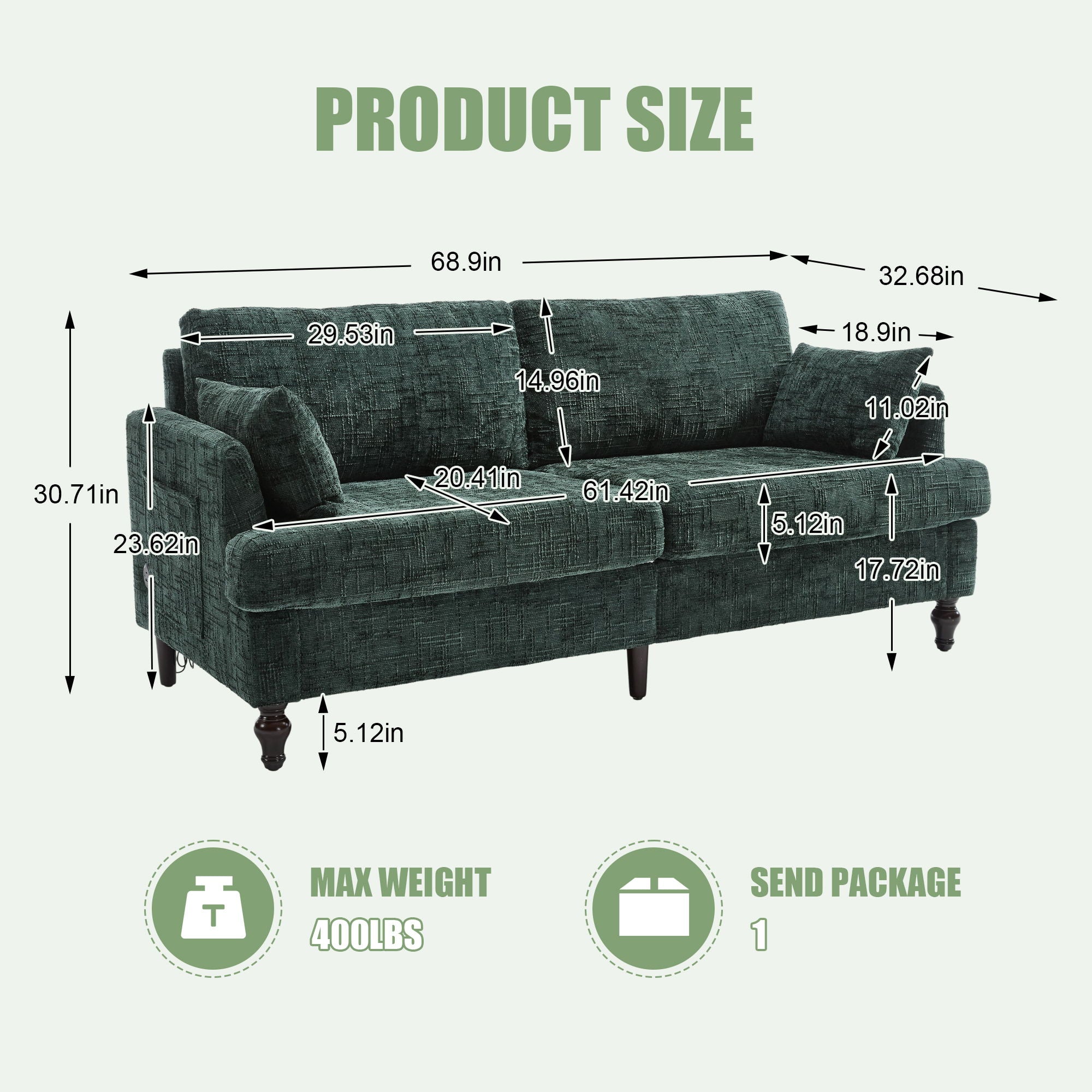 Chenille 2 Seater Sofa With LED Light, USB Charging Port, And Storage Bag - Best Buy Furniture