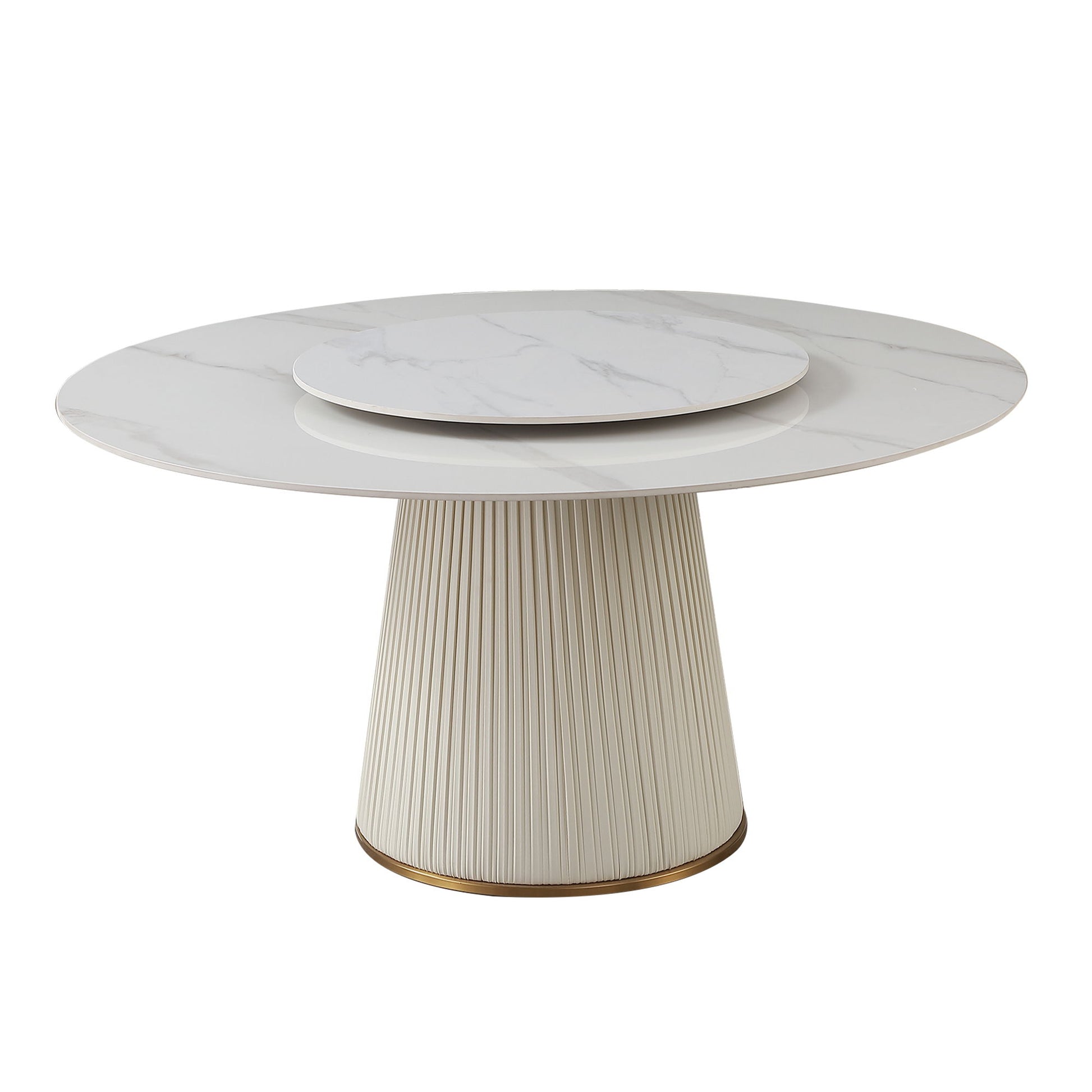 Modern Sintered Stone Dining Table With Round Turntable, Wood And Metal Pedestal, 8 Chairs - White - Best Buy Furniture