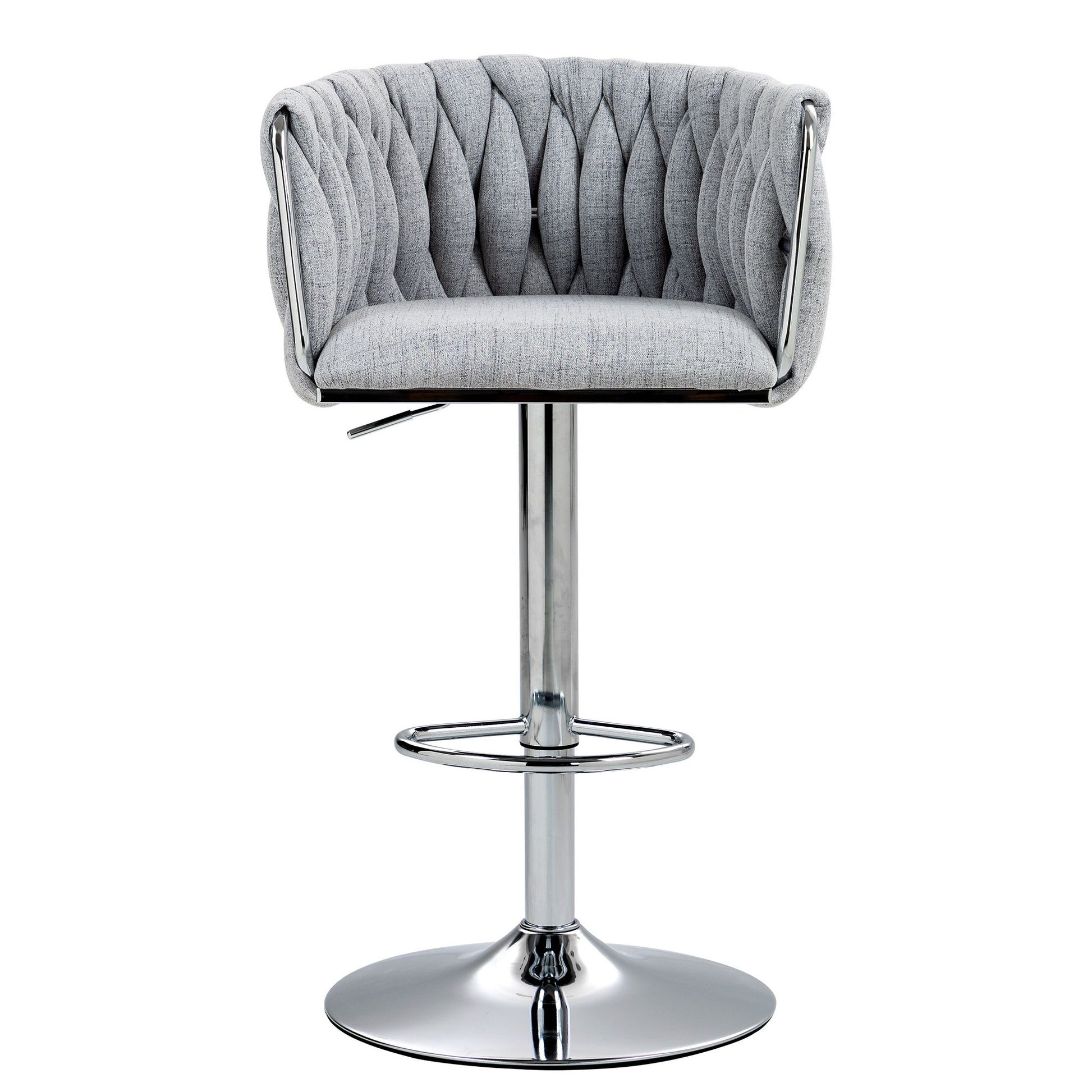 360 Degree Swivel Bar Stools Adjustable Counter Height Bar Chairs With Woven Back & Footrest, Silver Chromed Bar Stools For Kitchen Island (Set of 2) - Gray - Best Buy Furniture
