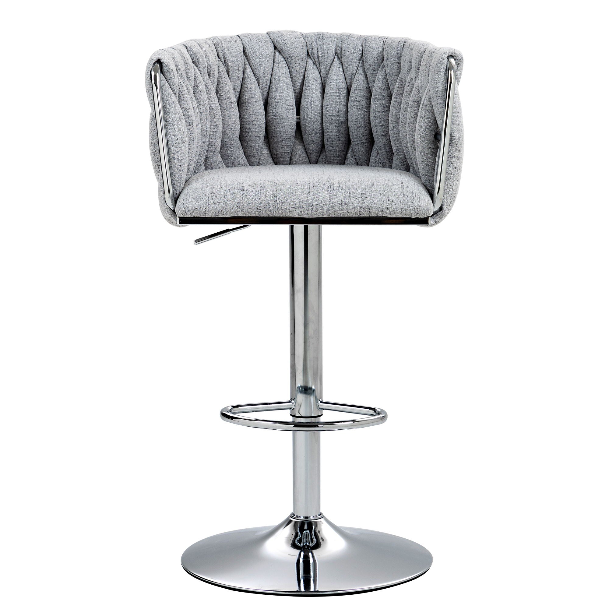 360 Degree Swivel Bar Stools Adjustable Counter Height Bar Chairs With Woven Back & Footrest, Silver Chromed Bar Stools For Kitchen Island (Set of 2) - Gray - Best Buy Furniture