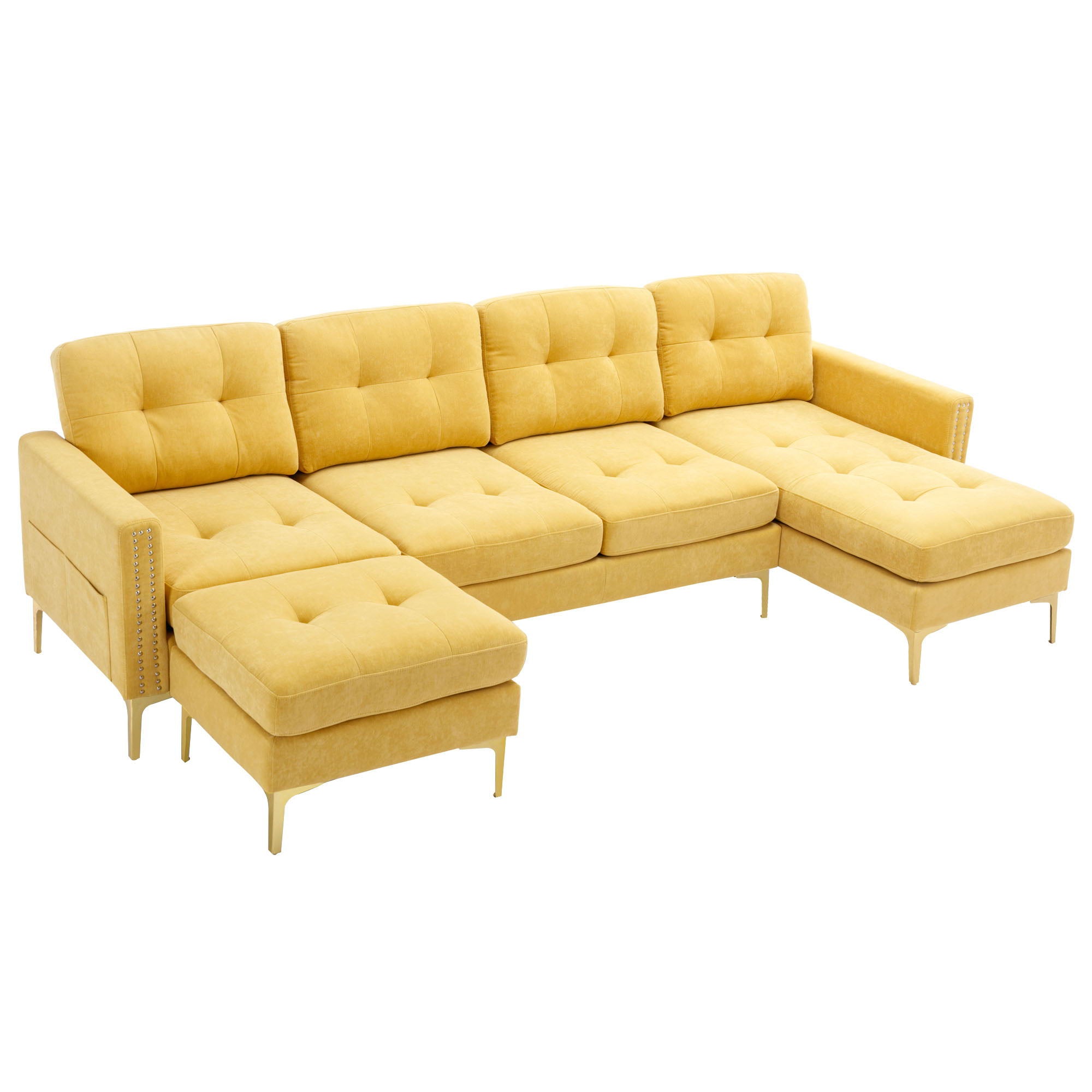Modern L - Shape Convertible Sectional Sofa With Movable Ottoman - Best Buy Furniture