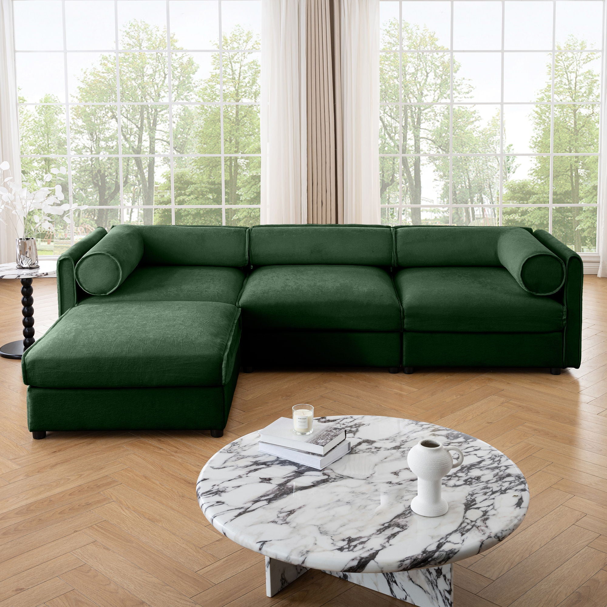 Contemporary Elegant White Chenille Sofa With Storage And Ottoman - Best Buy Furniture