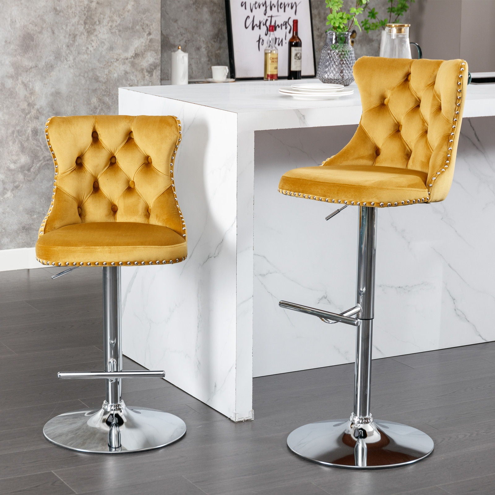 Swivel Velvet Barstools Adjusatble Seat Height From 25-33", Modern Upholstered Chrome Base Bar Stools With Backs Comfortable Tufted For Home Pub And Kitchen Island (Set of 2) - Best Buy Furniture