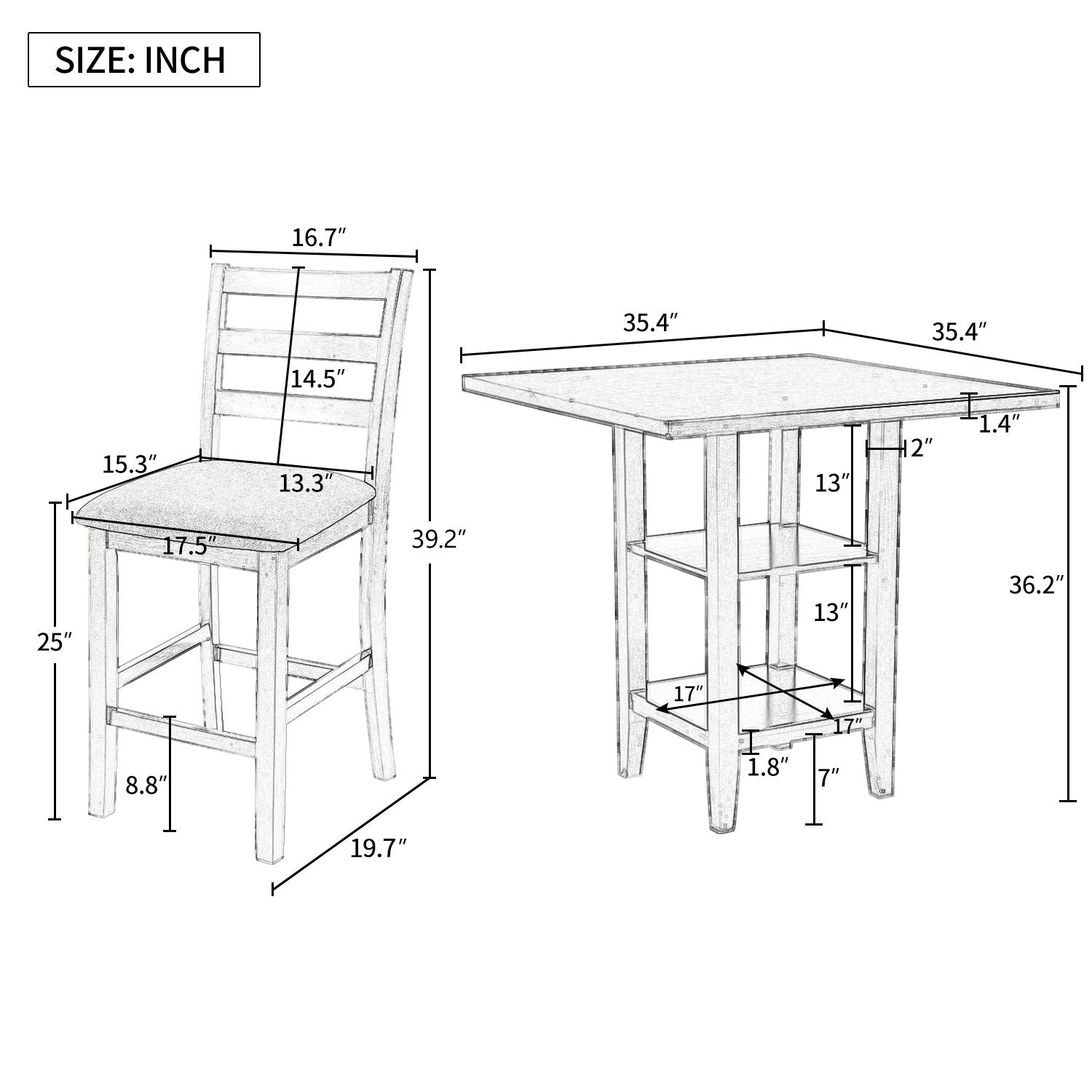 5 Piece Wooden Counter Height Dining Set With Padded Chairs, Storage Shelving - Best Buy Furniture