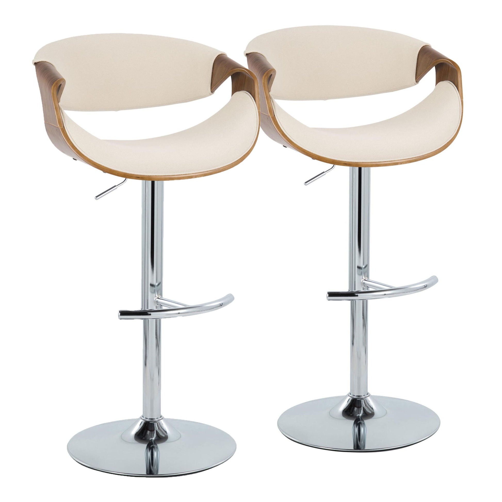 Curvo - Mid Century Modern Adjustable Barstool With Swivel With Rounded T Footrest (Set of 2) - Best Buy Furniture