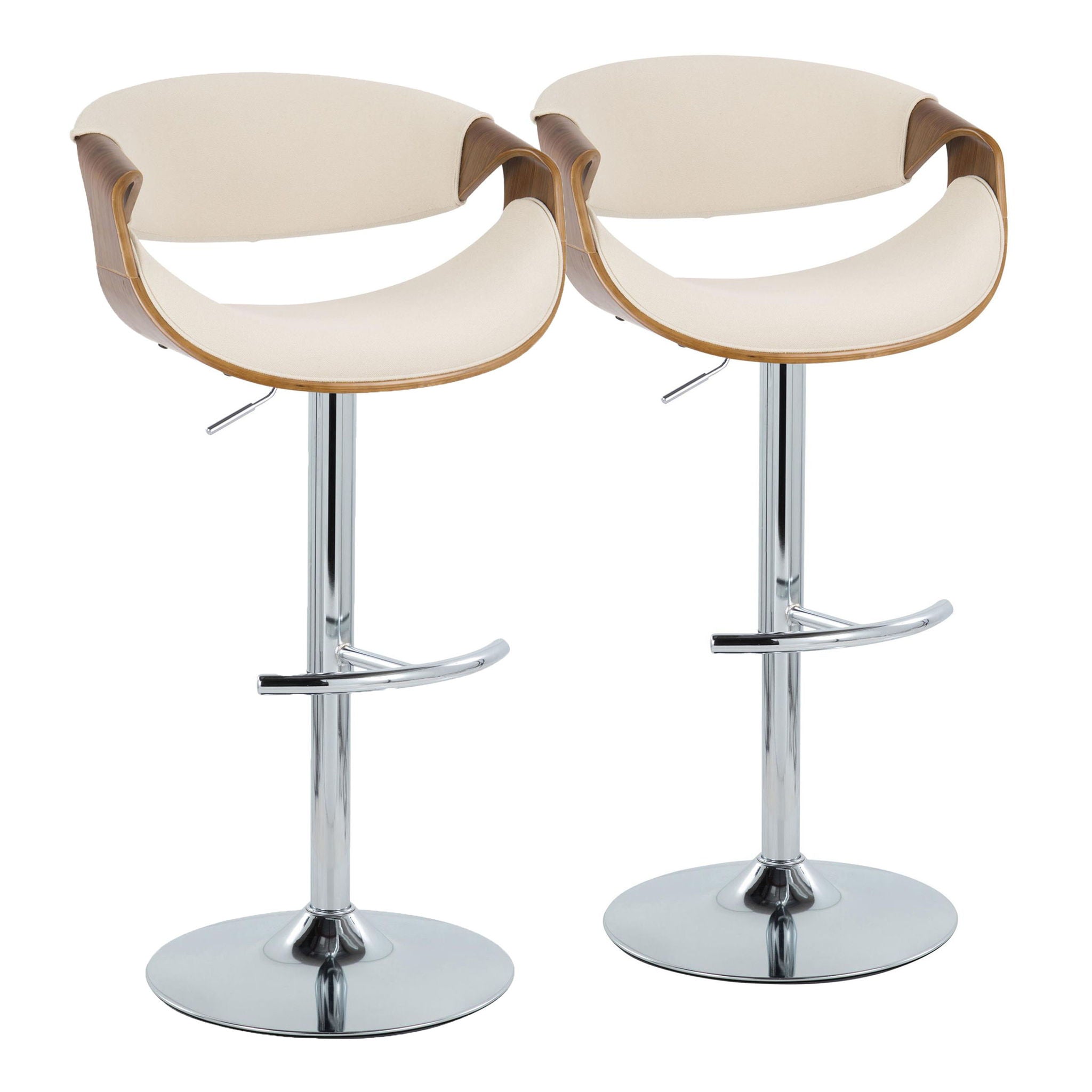 Curvo - Mid Century Modern Adjustable Barstool With Swivel With Rounded T Footrest (Set of 2) - Best Buy Furniture