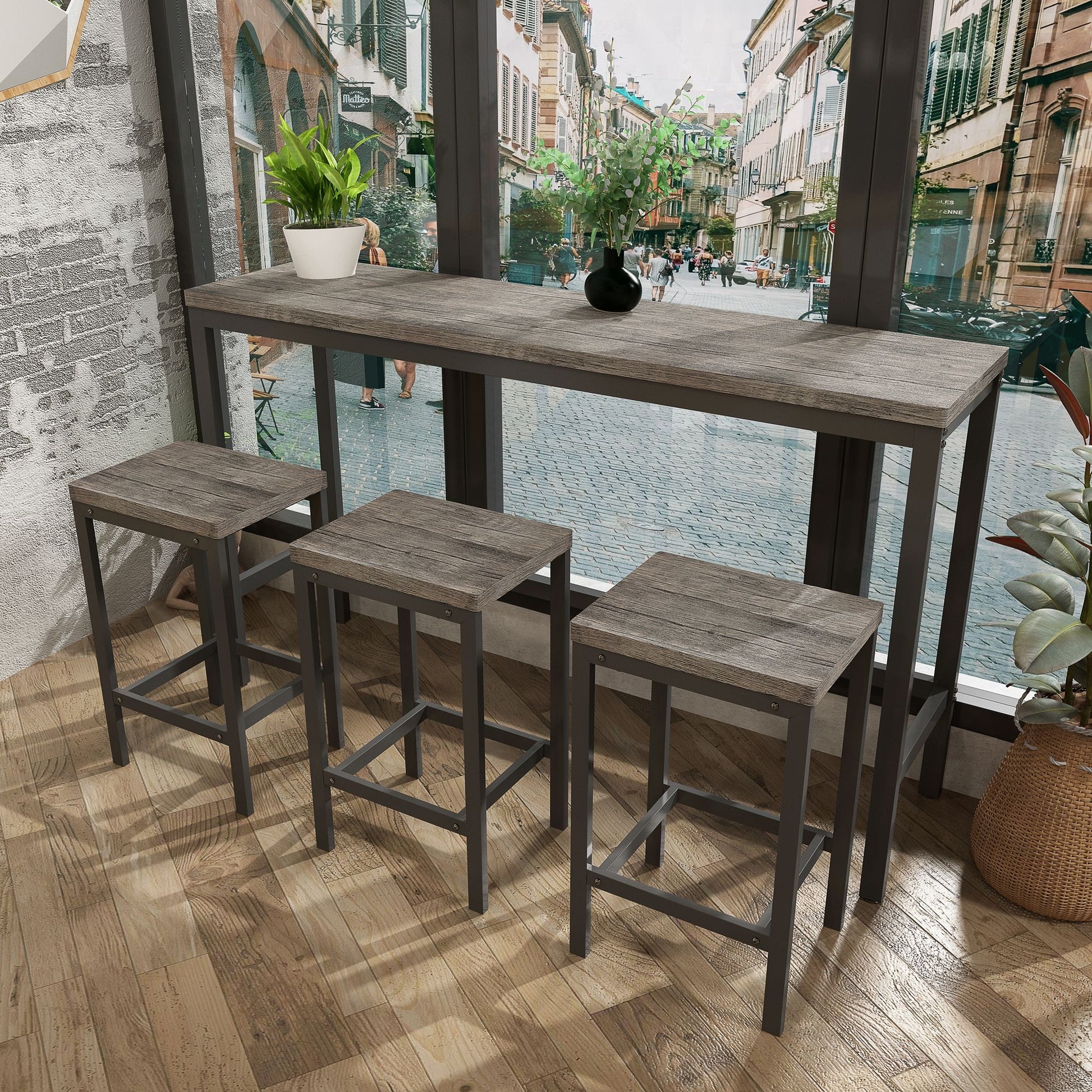 Modern Design Long Dining Table Set With 3 Stools - Best Buy Furniture