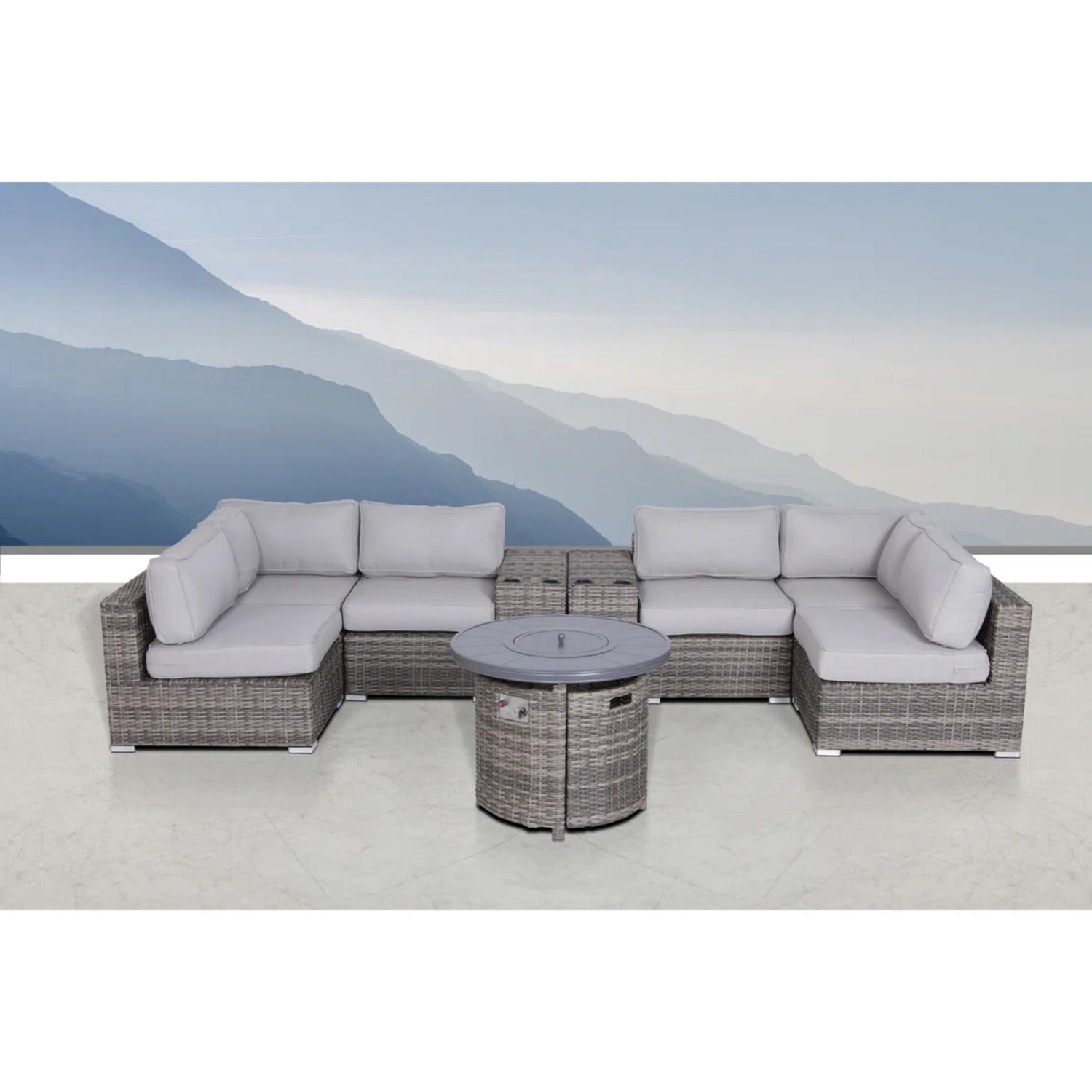 Wicker Outdoor Lounge Set With Cushions And Fire Pit - Best Buy Furniture
