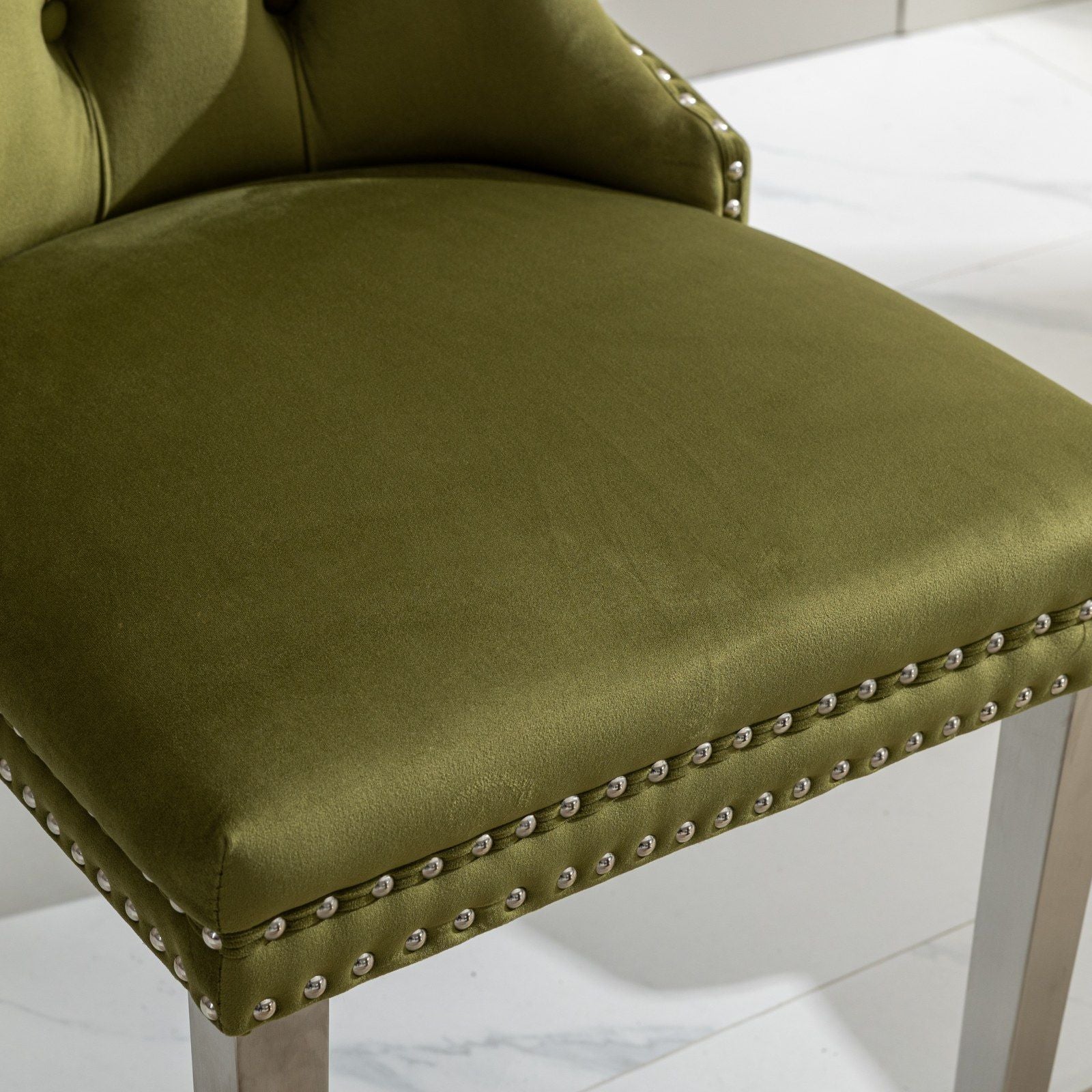 Nikki - Modern, High-End Tufted Solid Wood Contemporary Velvet Upholstered Dining Chair With Chrome Stainless Steel Plating Legs, Nailhead Trim (Set of 2) - Best Buy Furniture