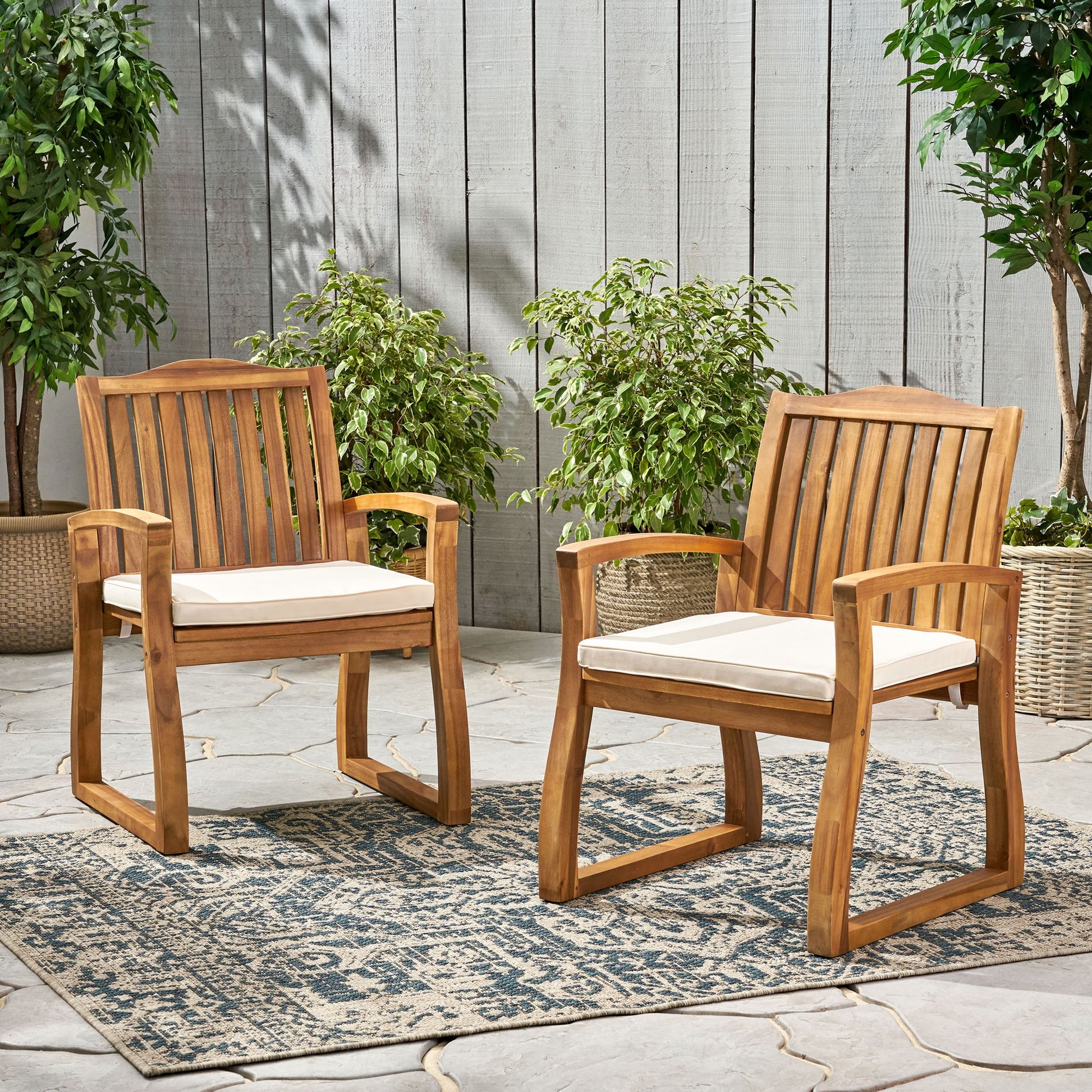 Della - Wood Armchair (Set of 2) Outdoor Dining Chairs - Cream - Best Buy Furniture