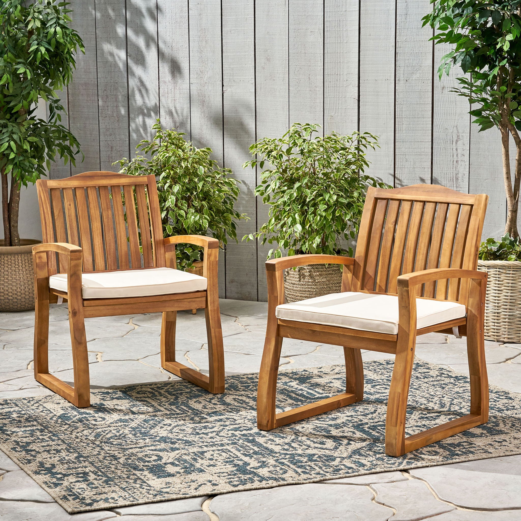 Della - Wood Armchair (Set of 2) Outdoor Dining Chairs - Cream - Best Buy Furniture