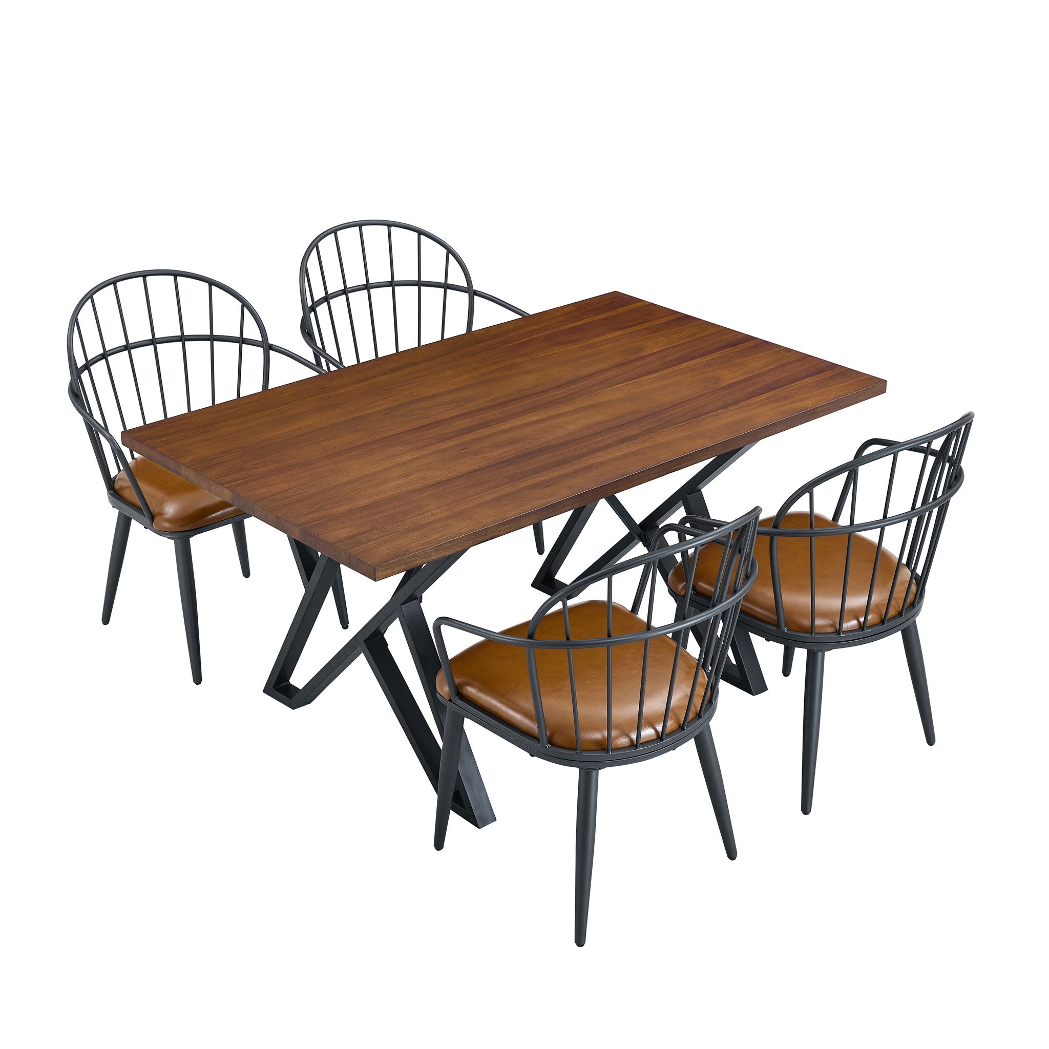 5 Piece Industrial Style Indoor Upholstered Dining Set With Metal Legs - Brown - Best Buy Furniture