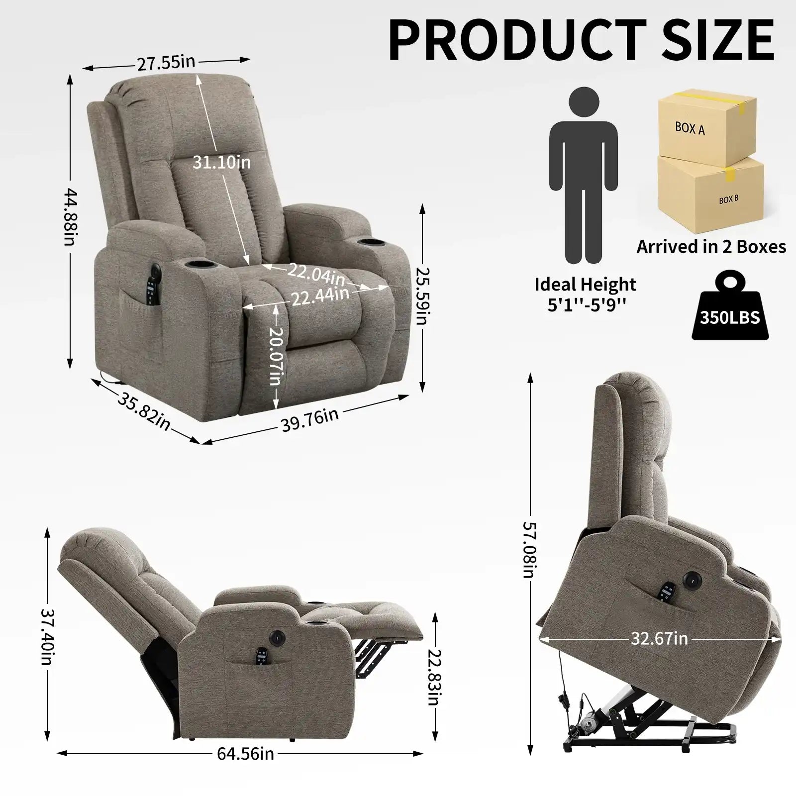 Power Lift Recliner Chair, 350 LBS Capacity, Brown with Massage Features - Best Buy Furniture