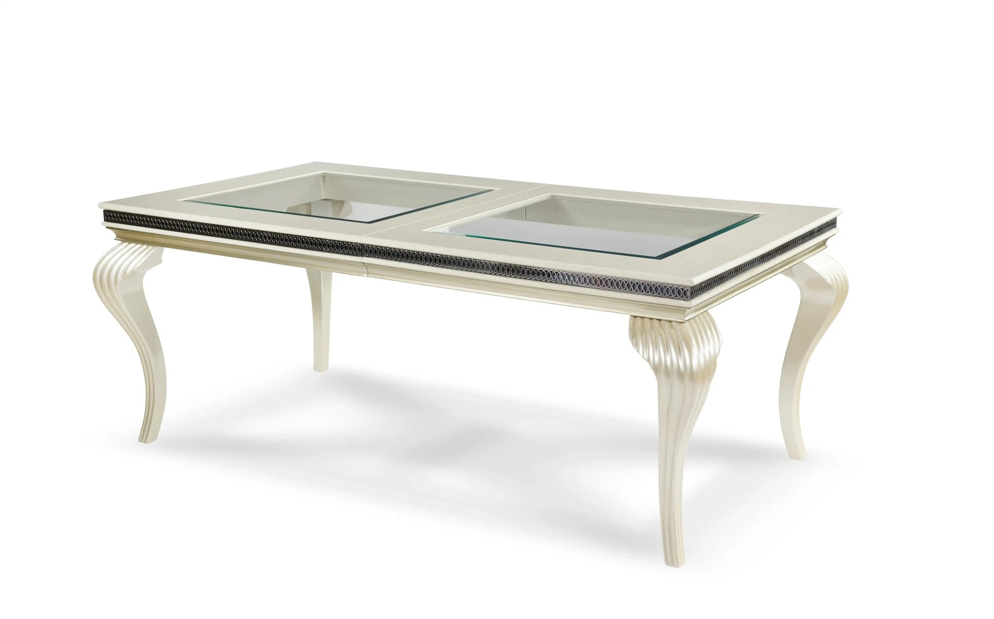 Hollywood Swank - Dining Table With Glass Inserts - Pearl Caviar - Best Buy Furniture