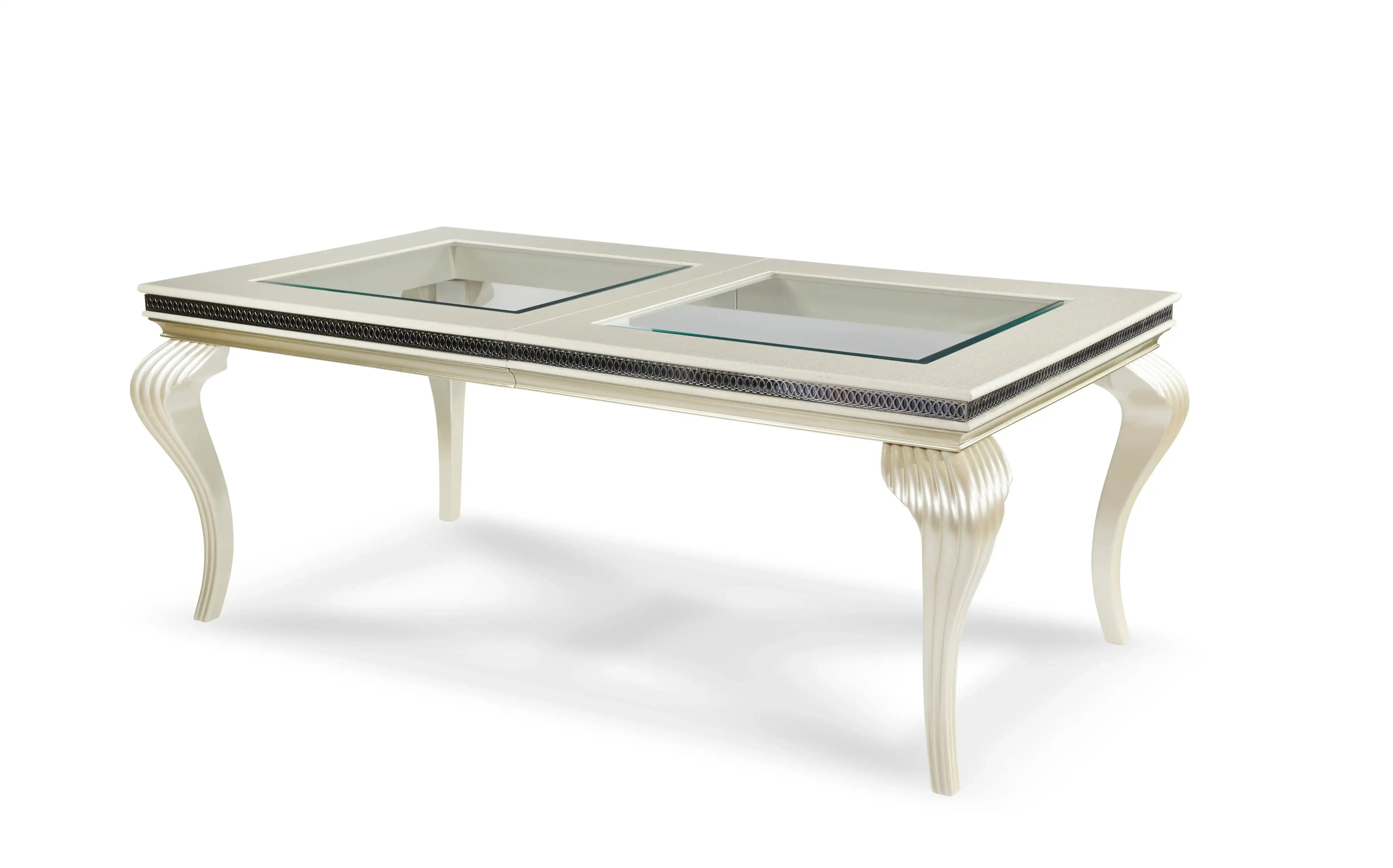 Hollywood Swank - Dining Table With Glass Inserts - Pearl Caviar - Best Buy Furniture