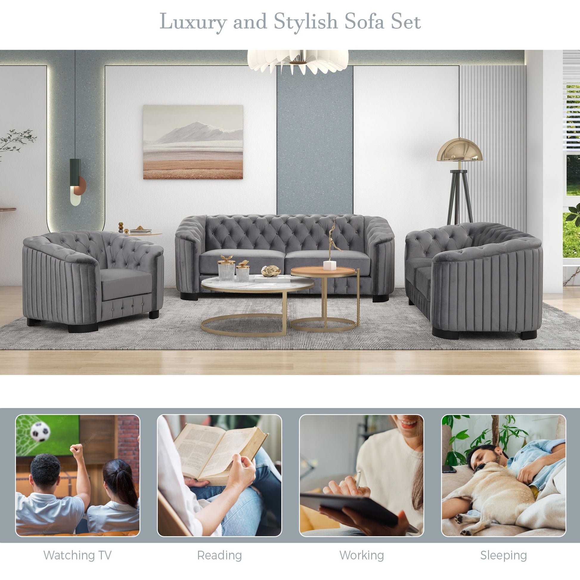 Upholstered 3 Piece Sofa Set With Legs - Best Buy Furniture