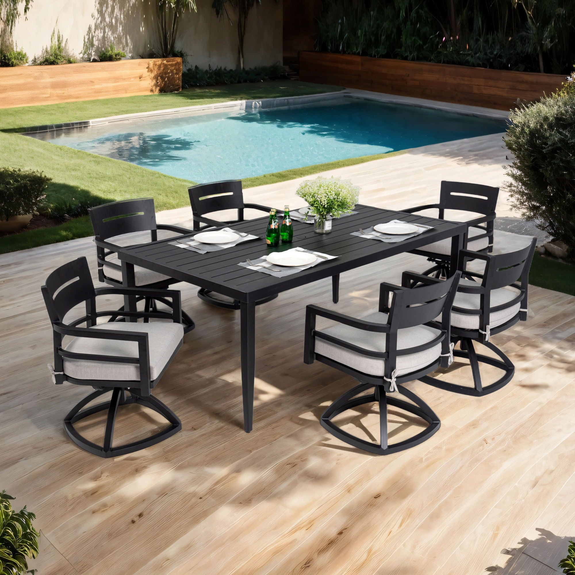 Outdoor Modern Dining Set, Chairs Sunbrella Cushioned And Dining Table With Umbrella Hole - Best Buy Furniture