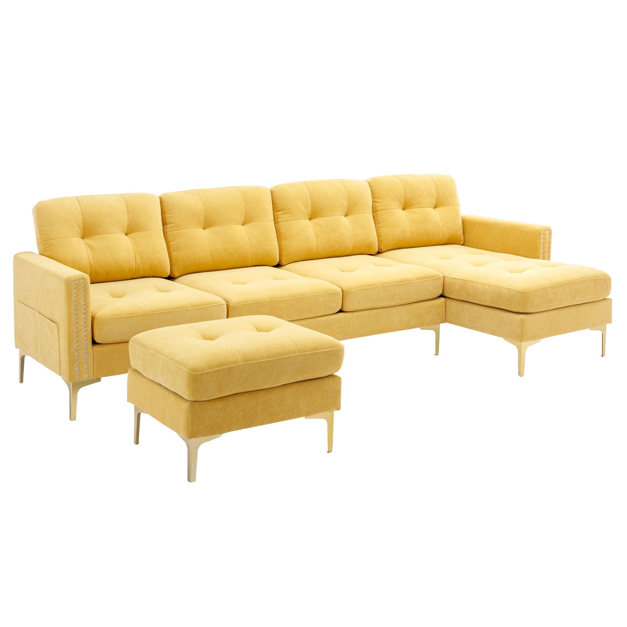 Modern L - Shape Convertible Sectional Sofa With Movable Ottoman - Best Buy Furniture