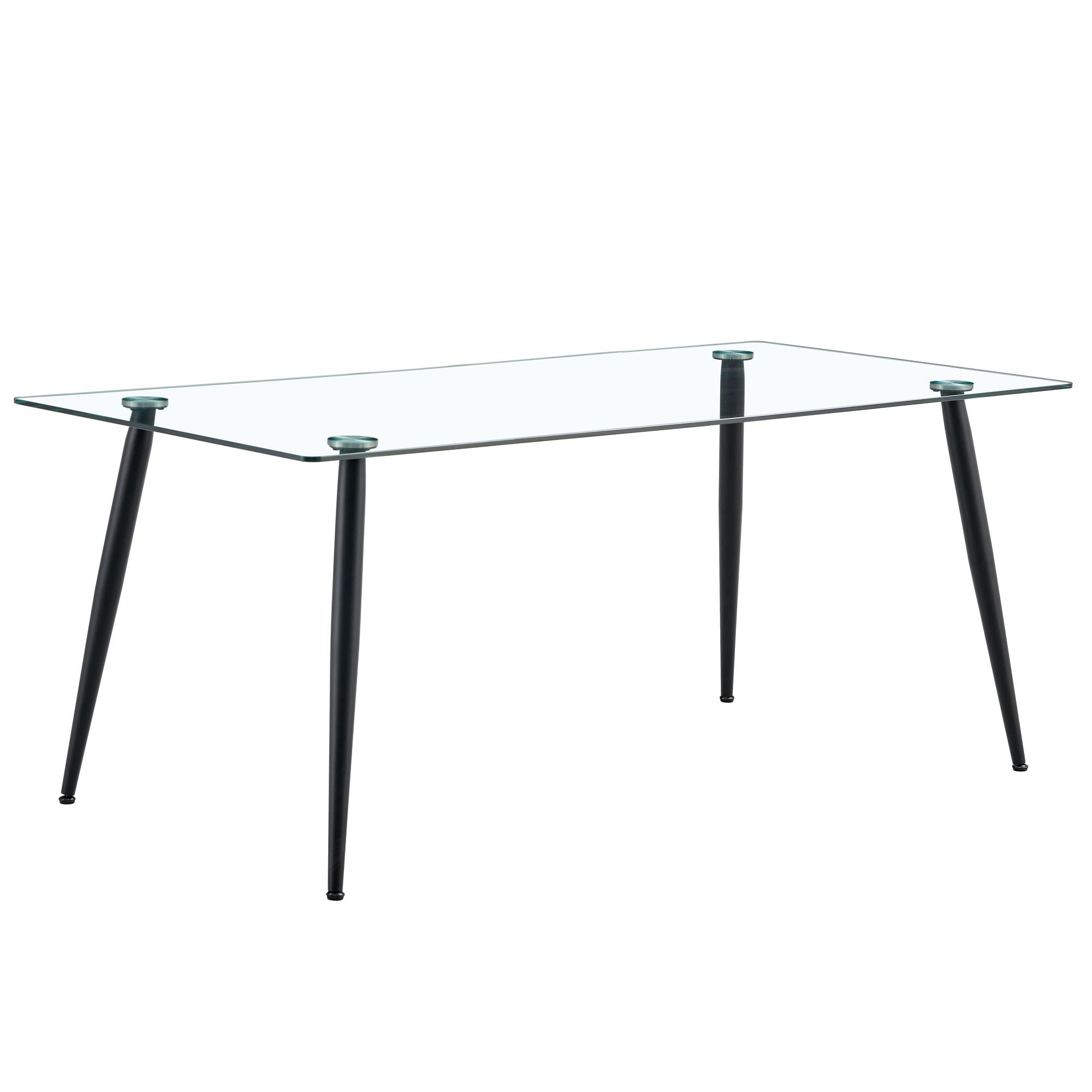 Modern Rectangular Glass Dining Table With Tempered Glass Top And Metal Legs For 4 - 6 People - Black / Transparent - Best Buy Furniture