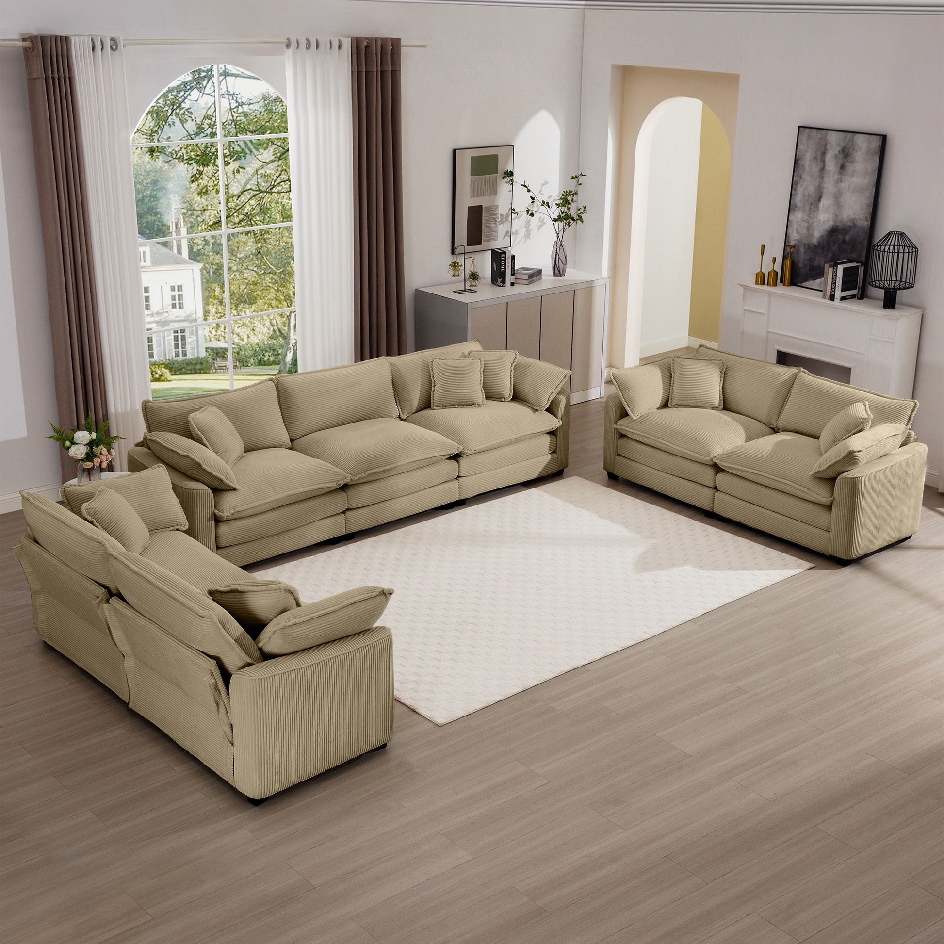 Elegant Corduroy Oversized Sectional Sofa Set With Deep Seats And Flexible Layout - Best Buy Furniture