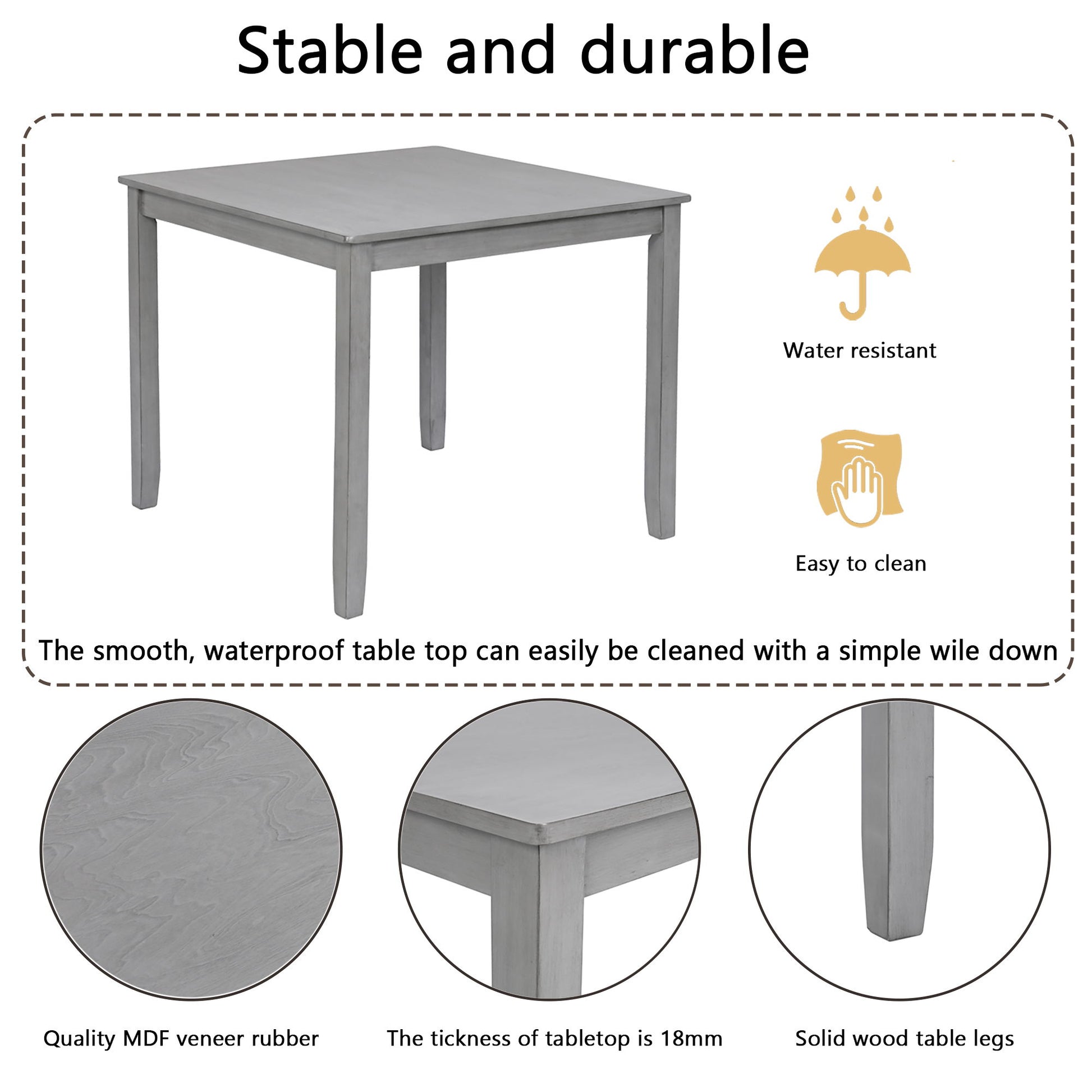 5 Piece Modern Dining Set, Square Wooden Dining Table With 4 Upholstered Chairs For Kitchen, Dining Room - Gray - Best Buy Furniture