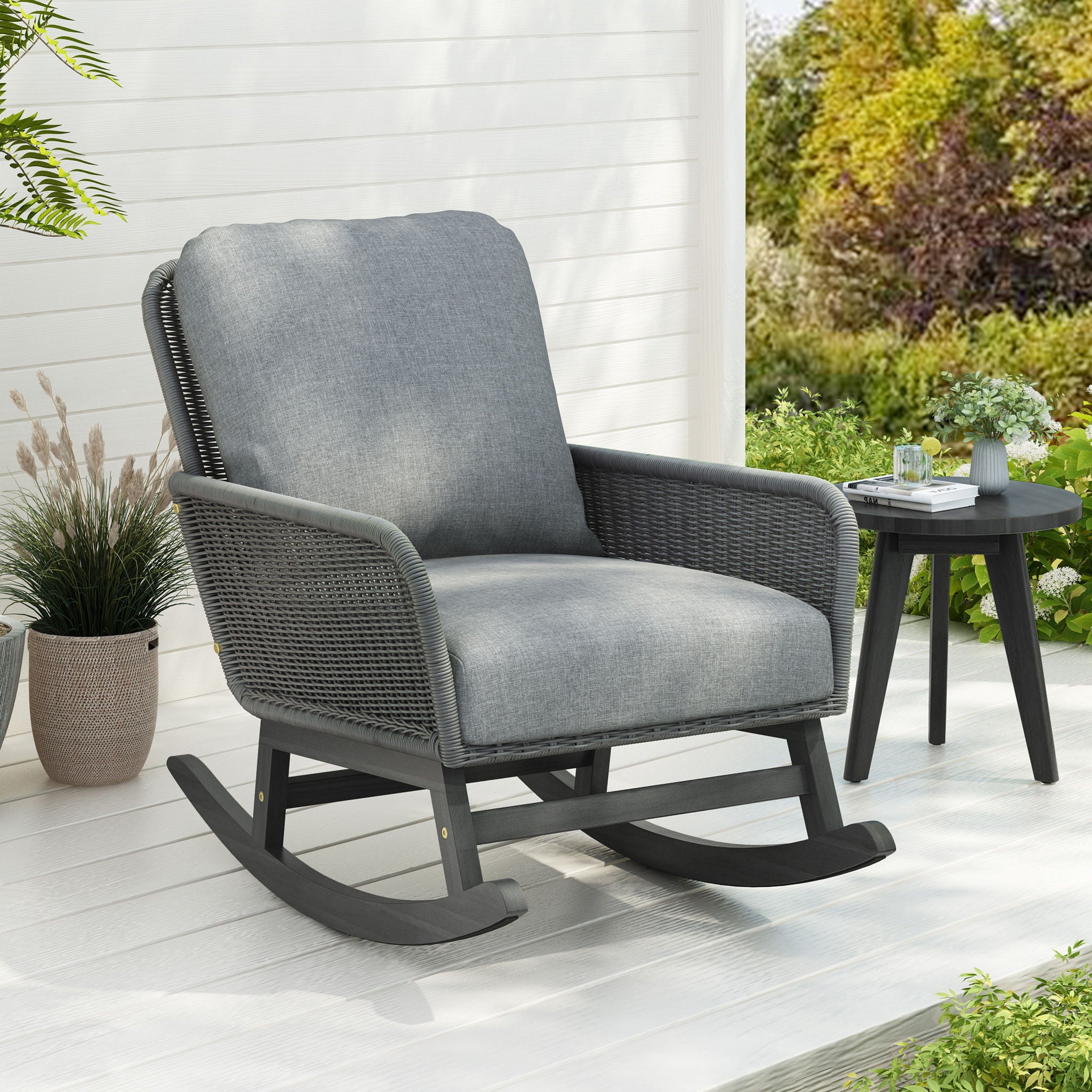 Contemporary Minimalist Wicker Rocking Chair With Soft Polyester Cushions - Best Buy Furniture