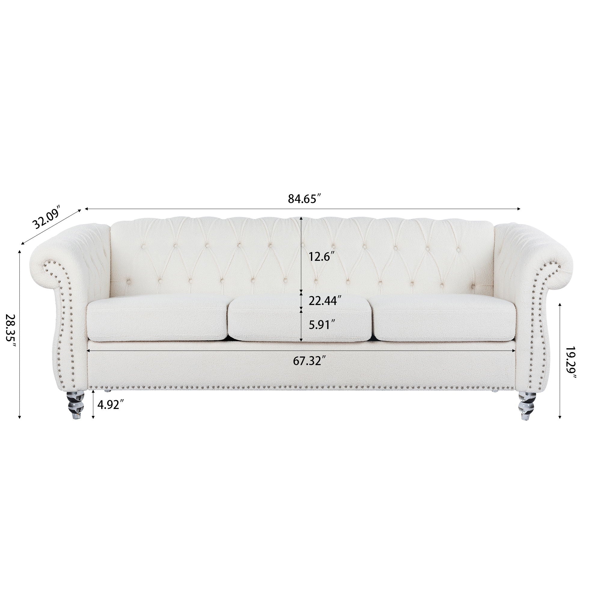 Rolled Arm Chesterfield 3 Seater Sofa - Best Buy Furniture