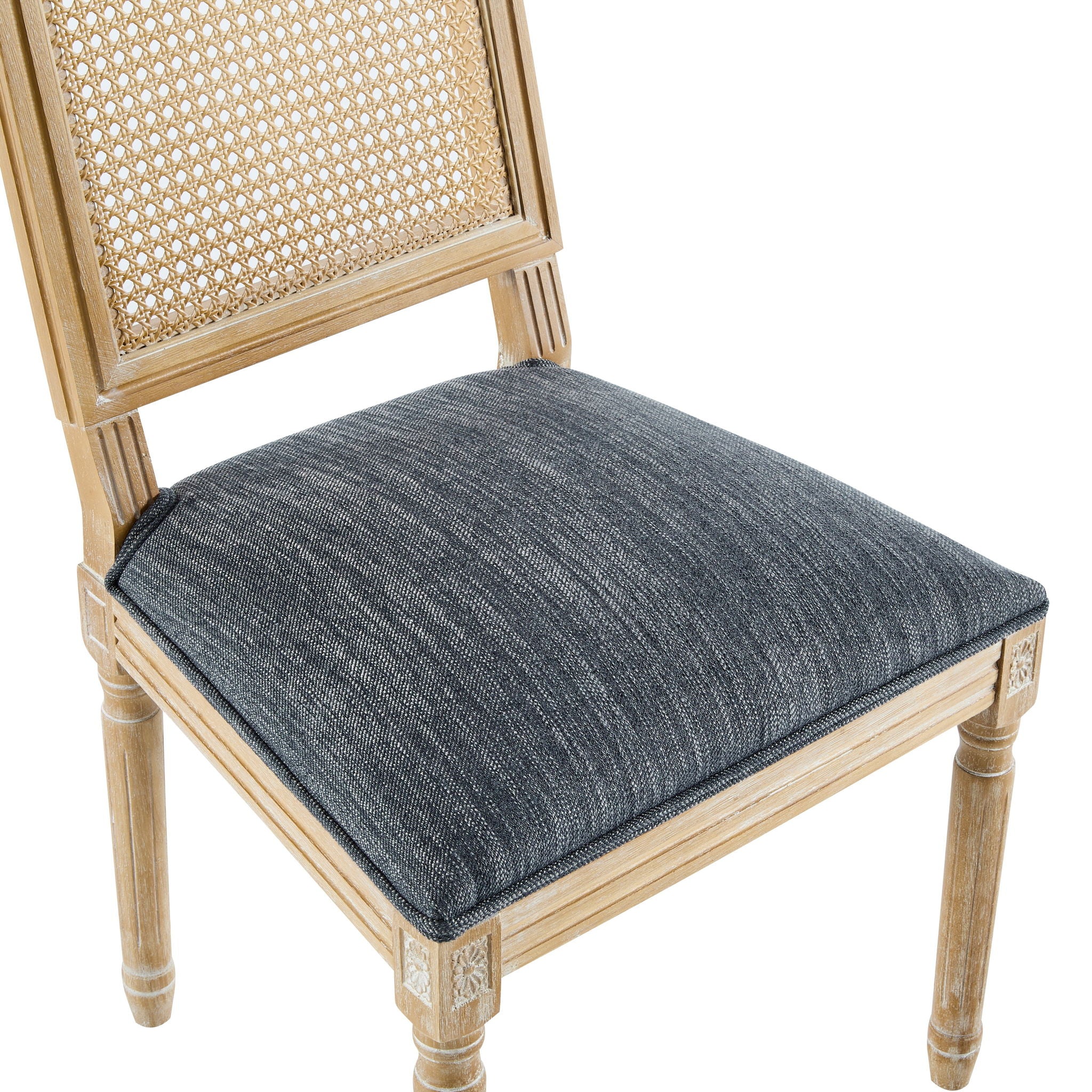 French Country Dining Chair With Rectangular Cane Backrest And Smooth Upholstered Seating - Best Buy Furniture